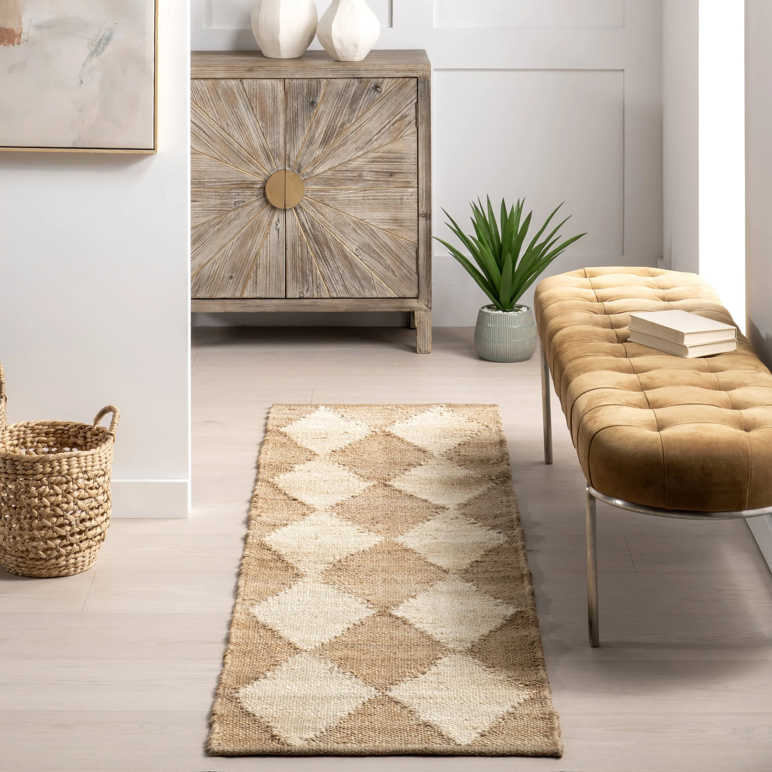 Louie Diamond Checkerboard Jute Rug | Natural - Image 2