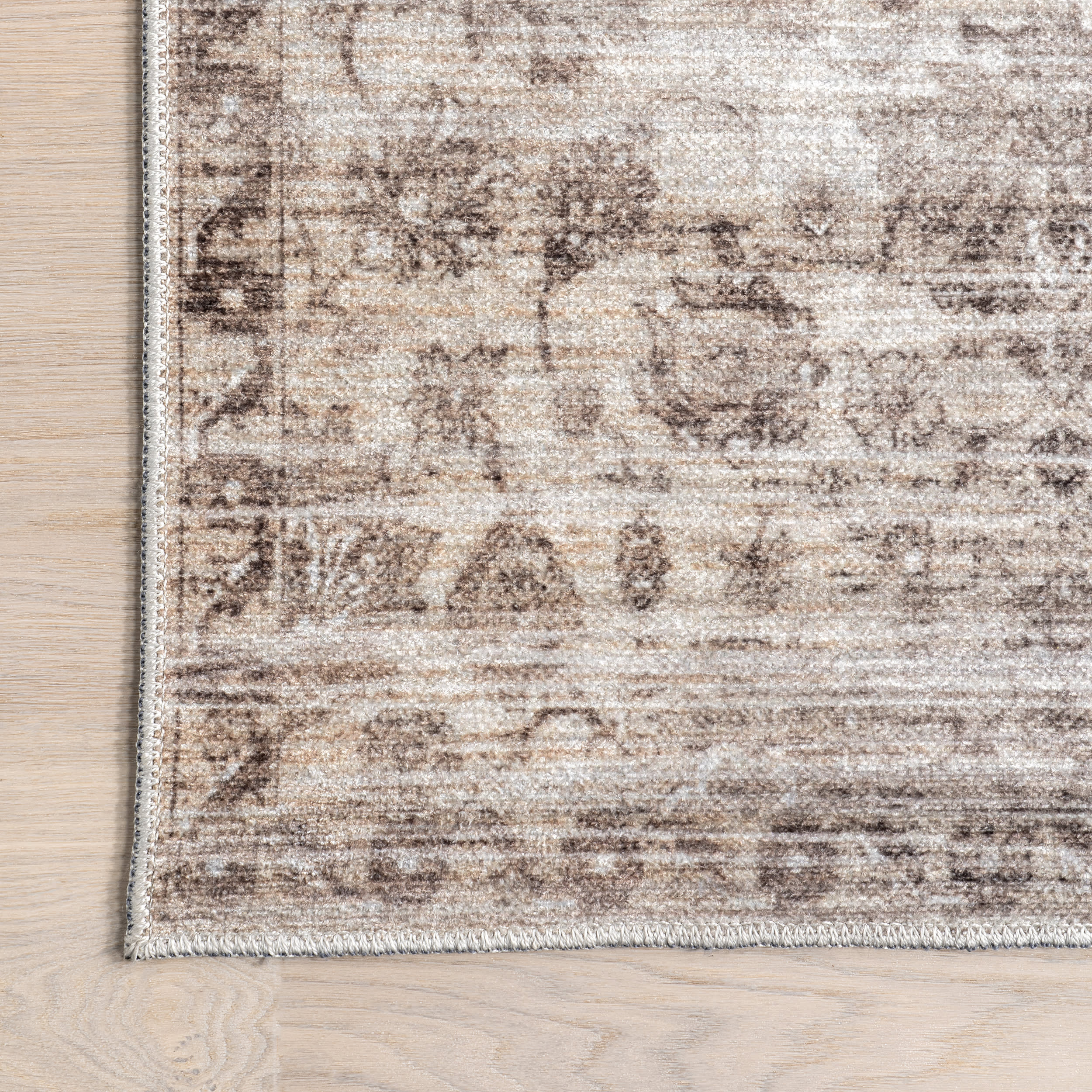Louisa Vintage Floral Washable Rug | Taupe - Image 3