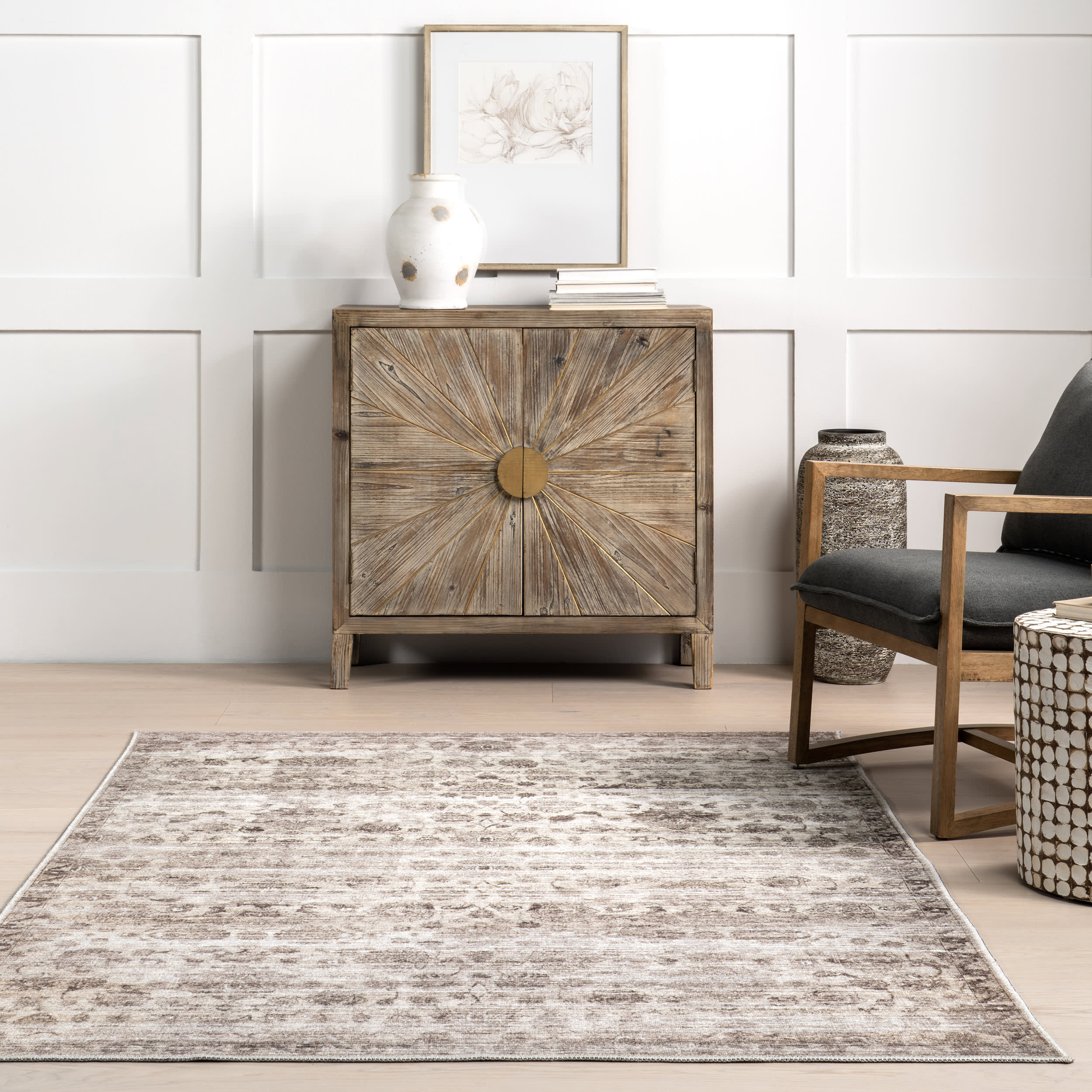 Louisa Vintage Floral Washable Rug | Taupe - Image 4