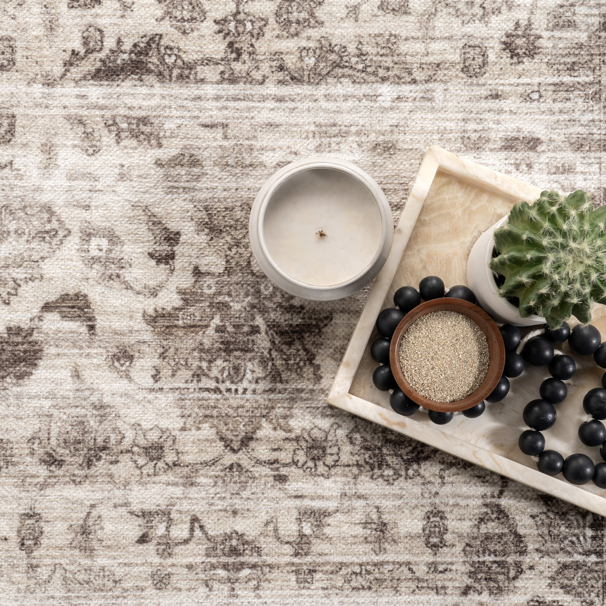Louisa Vintage Floral Washable Rug | Taupe - Image 7