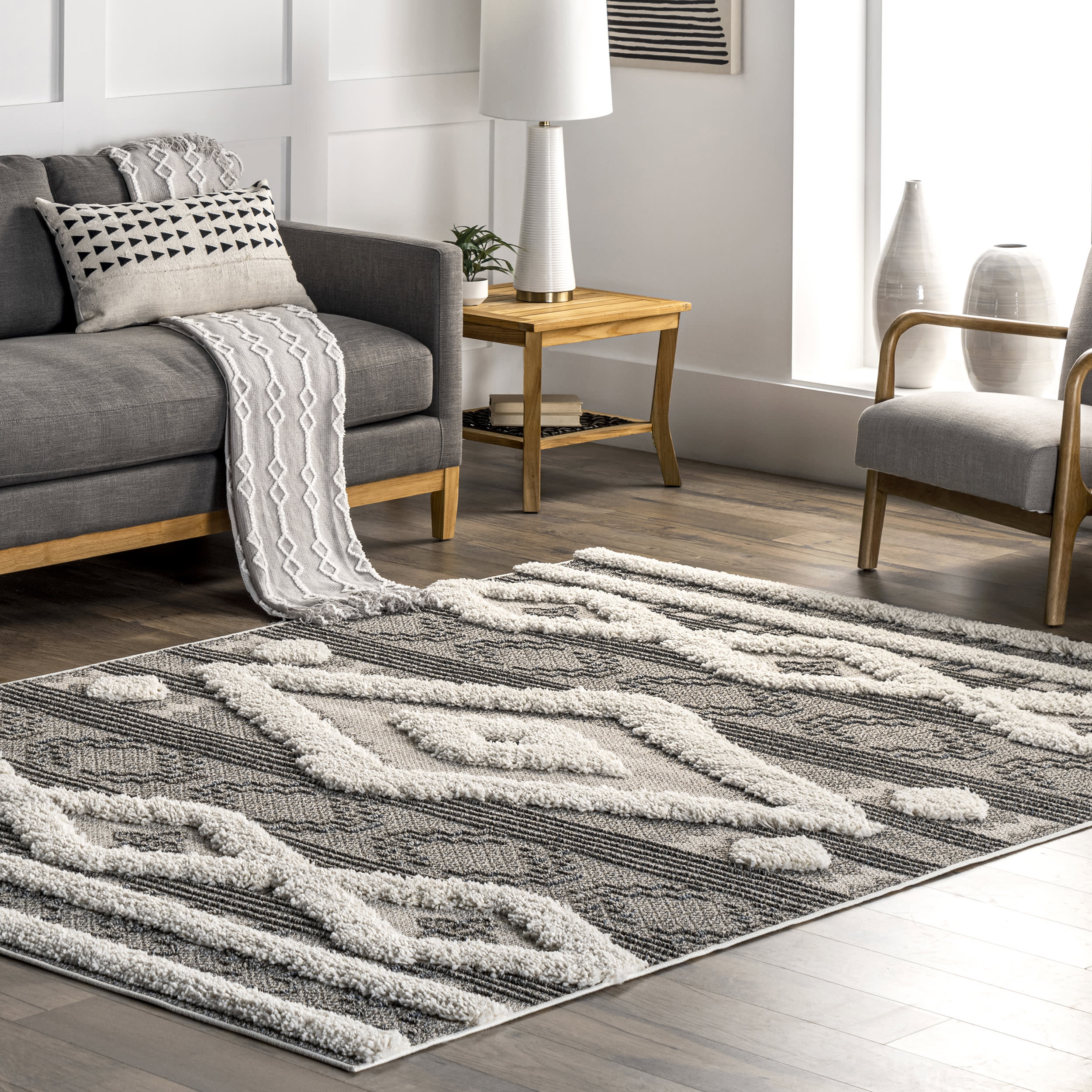 Louise Raised Diamond Rug | Grey - Image 2