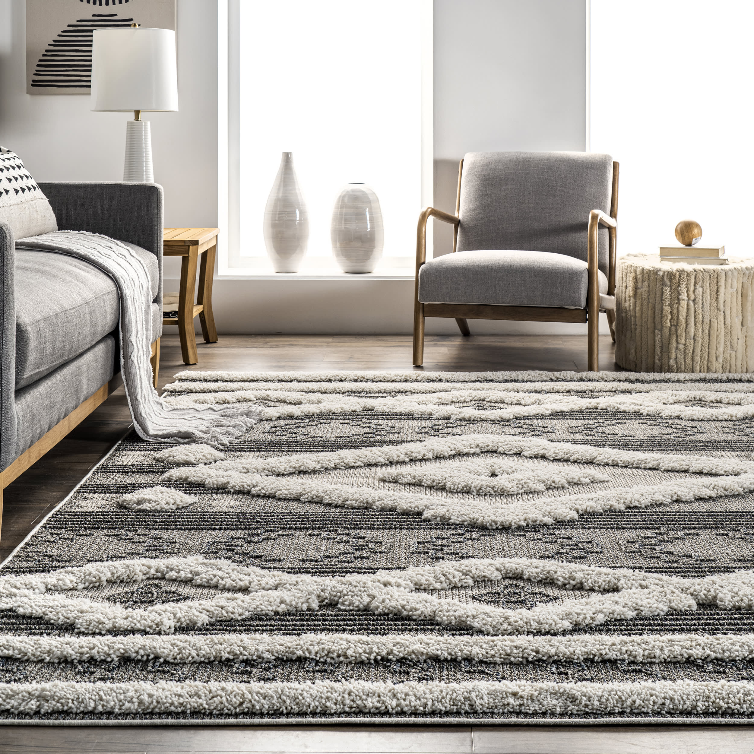 Louise Raised Diamond Rug | Grey - Image 4