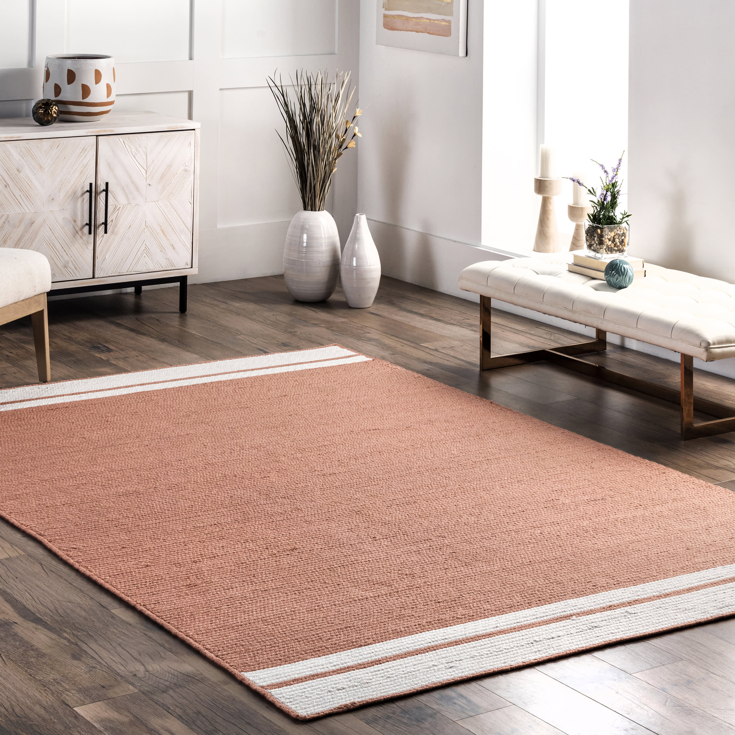 Luann Solid Bordered Rug | Rust - Image 2