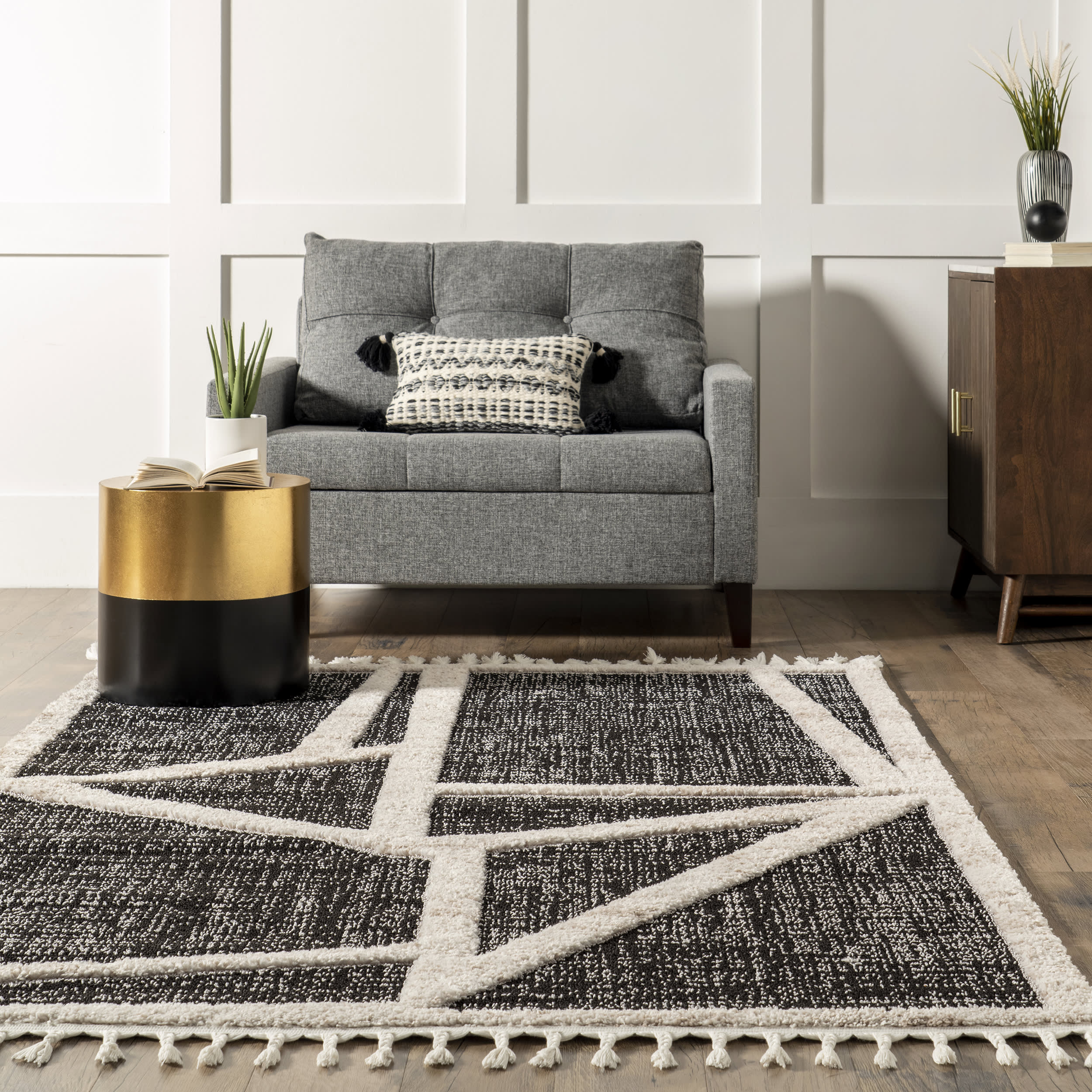 Lucille Vertex Tasseled Rug | Grey - Image 4