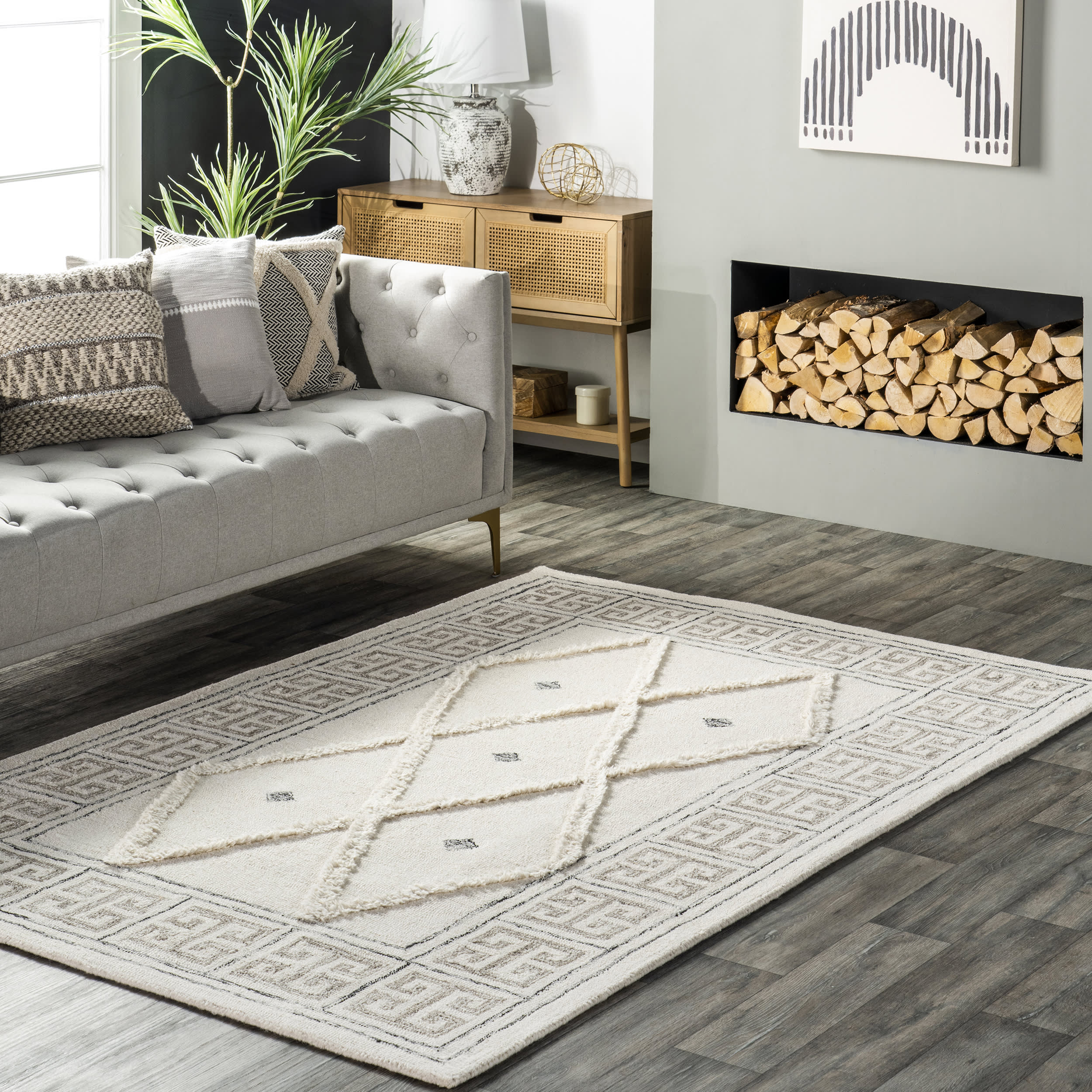 Lucinda Wool Bordered Trellis Rug | Ivory - Image 2
