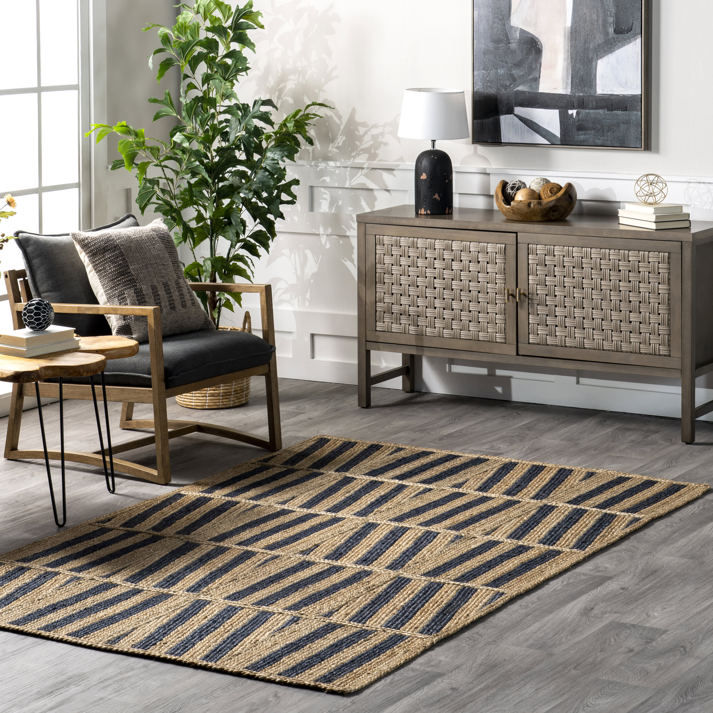 Lucine Jute Stripes Rug | Blue - Image 2