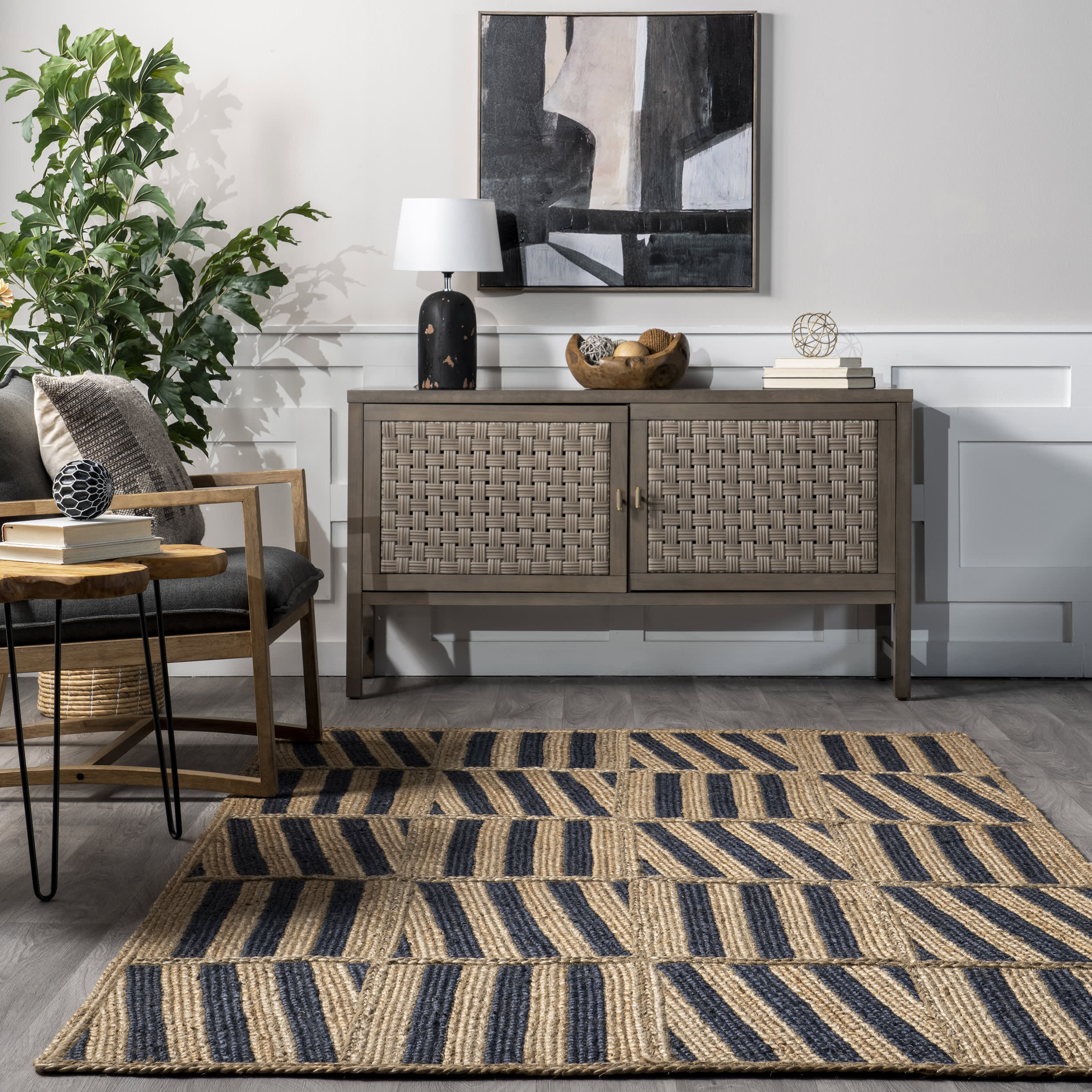 Lucine Jute Stripes Rug | Blue - Image 4