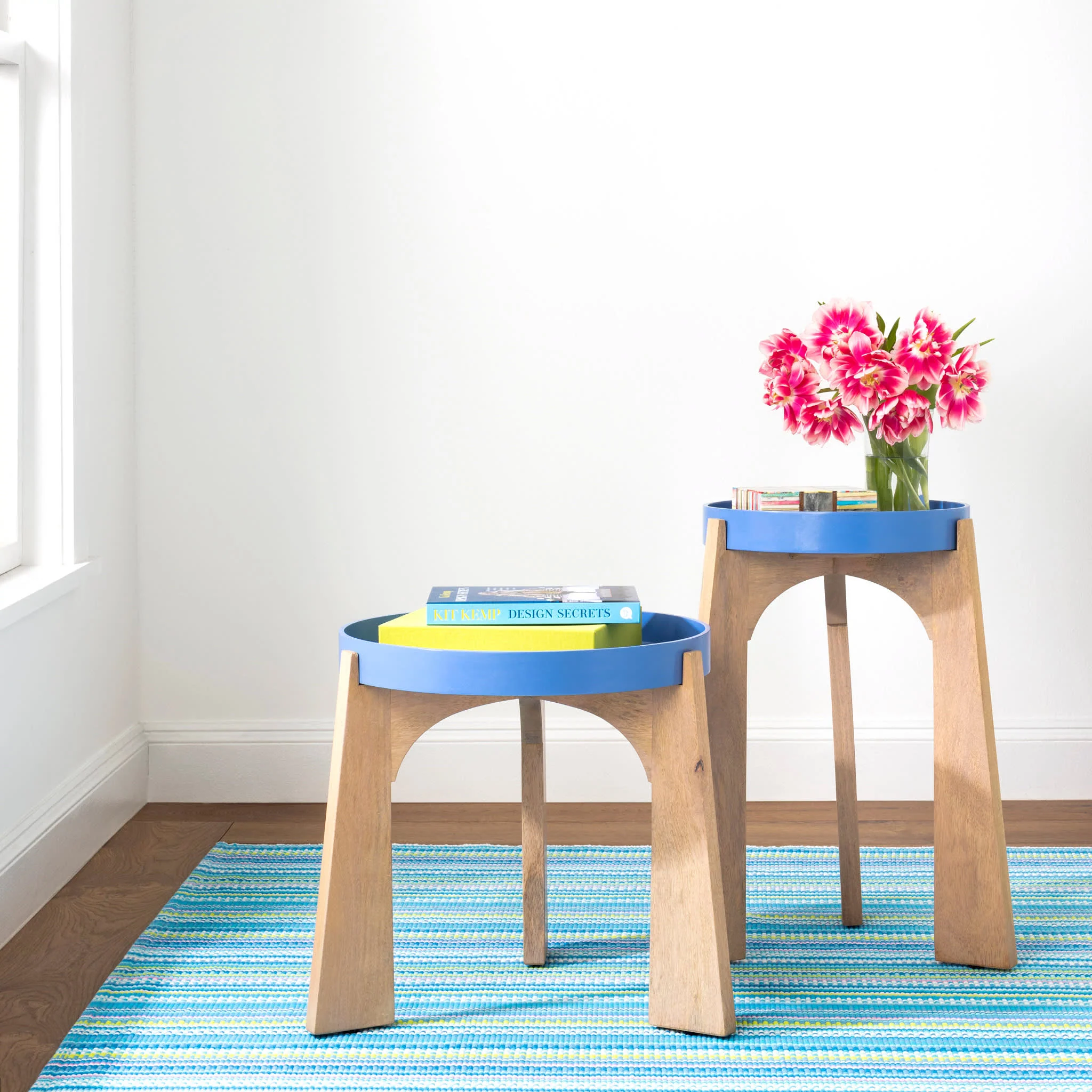 Lucky Stripe Handwoven Cotton Rug | Blue/Green - Image 2