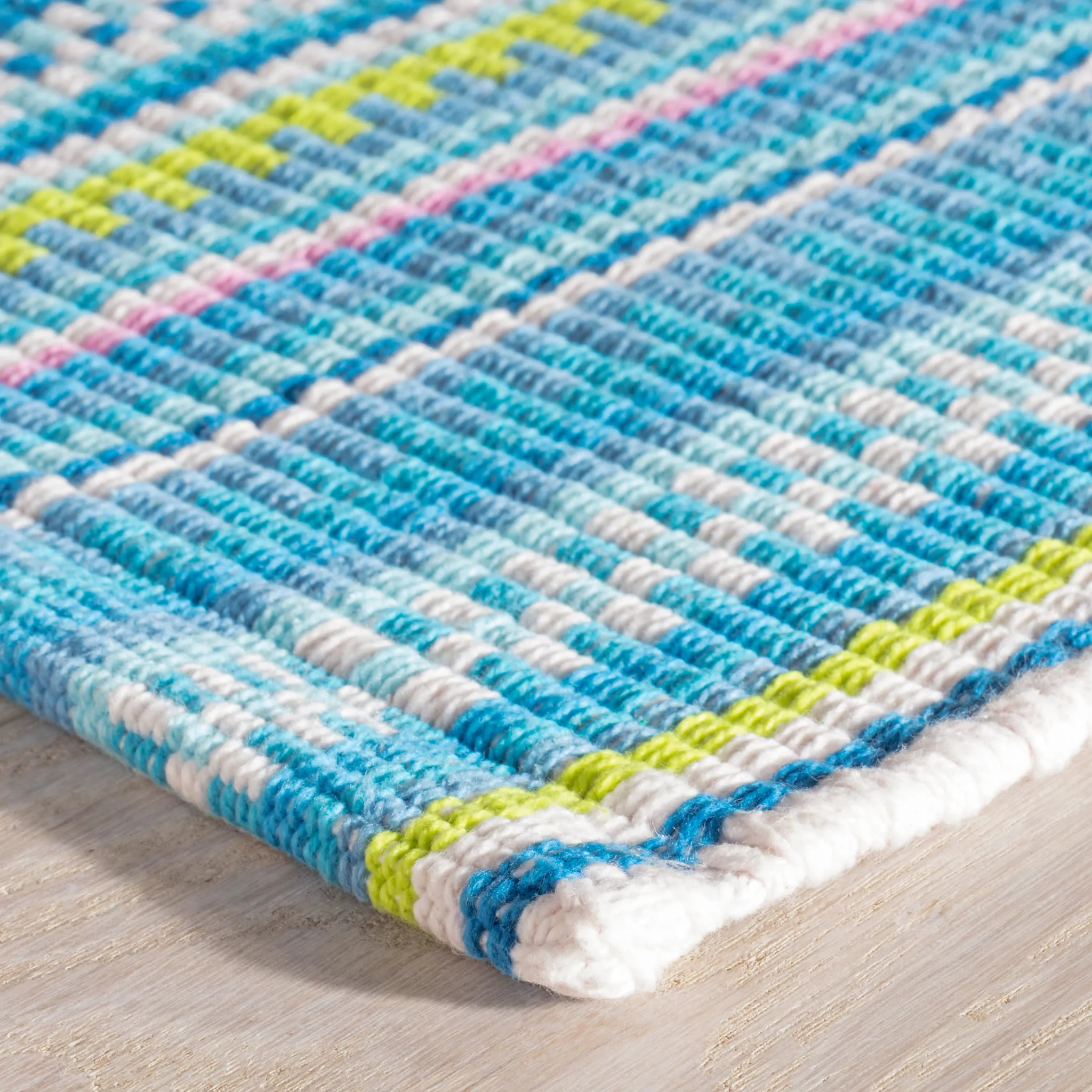 Lucky Stripe Handwoven Cotton Rug | Blue/Green - Image 4