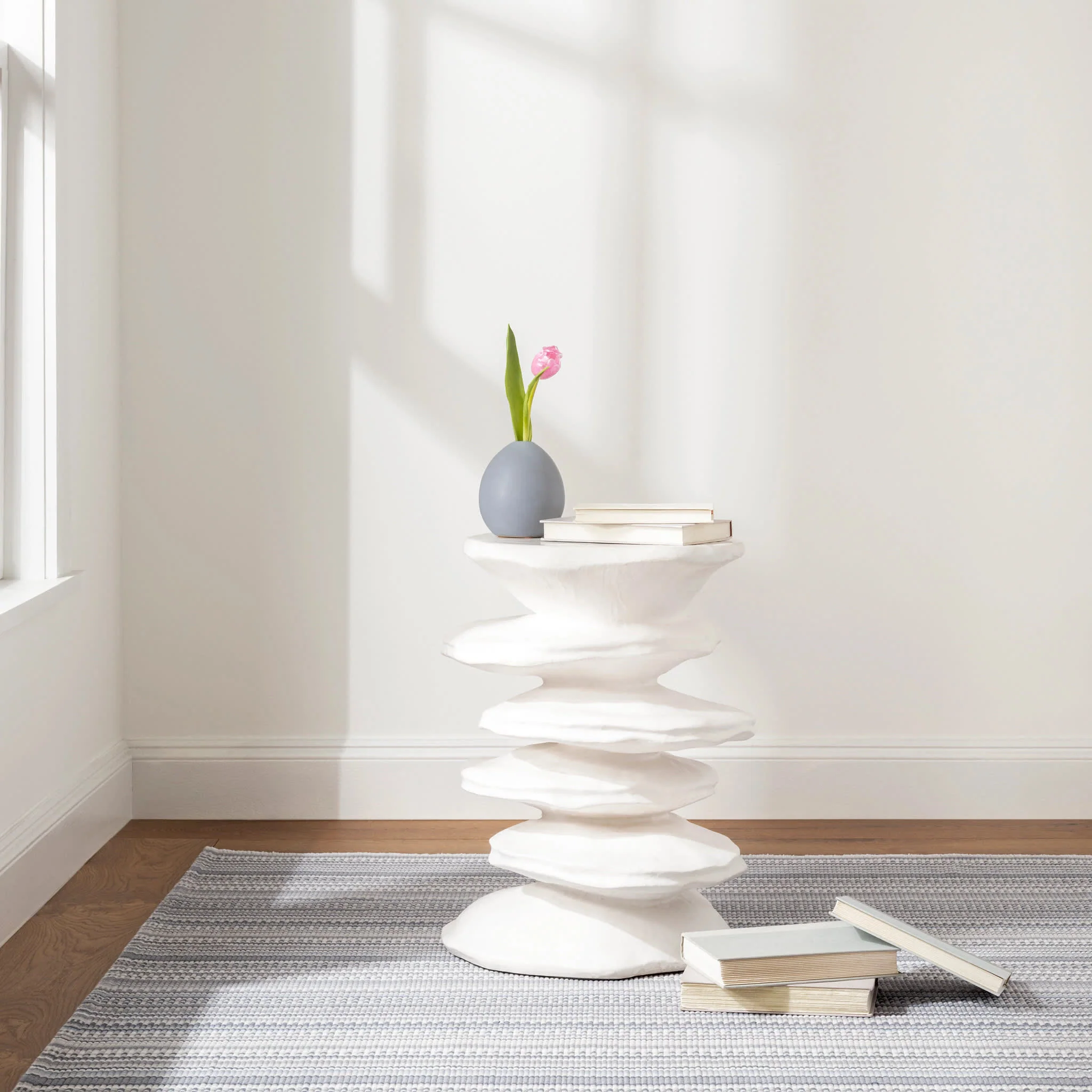 Lucky Stripe Handwoven Cotton Rug | Grey - Image 2