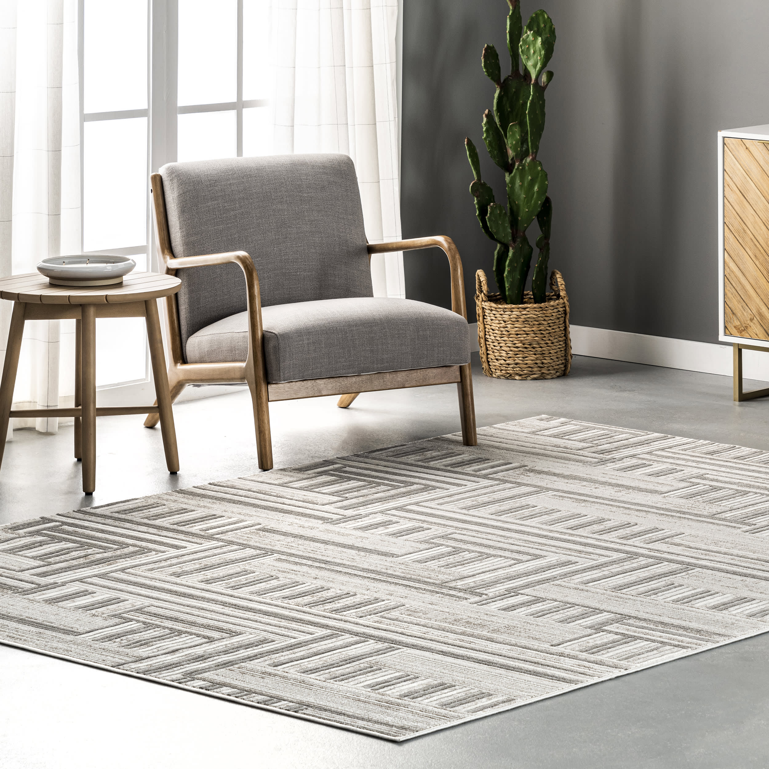 Lucy Abstract Pinstripes Rug | Grey - Image 2