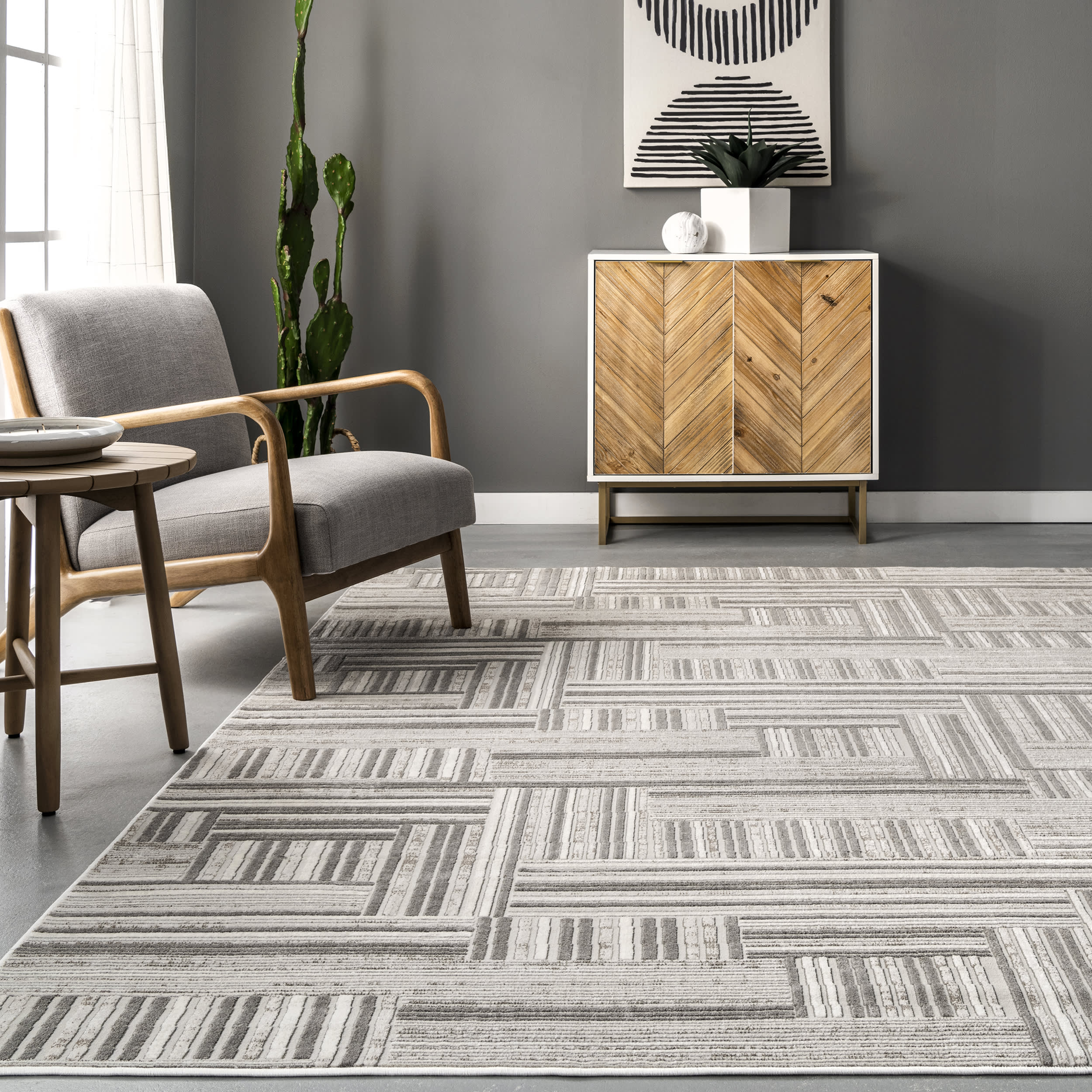 Lucy Abstract Pinstripes Rug | Grey - Image 4