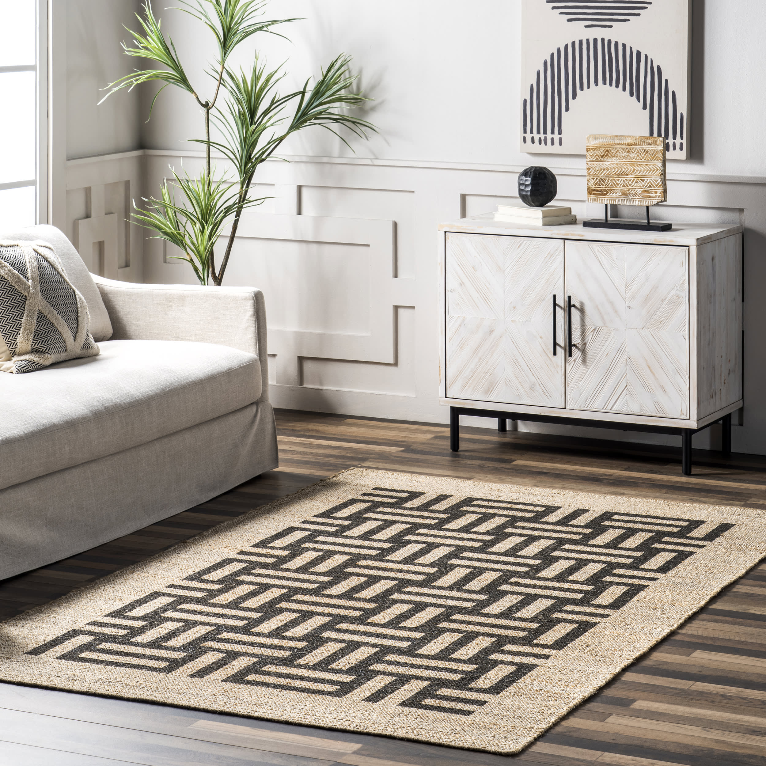 Luelle Basketweave Striped Rug | Ivory - Image 2