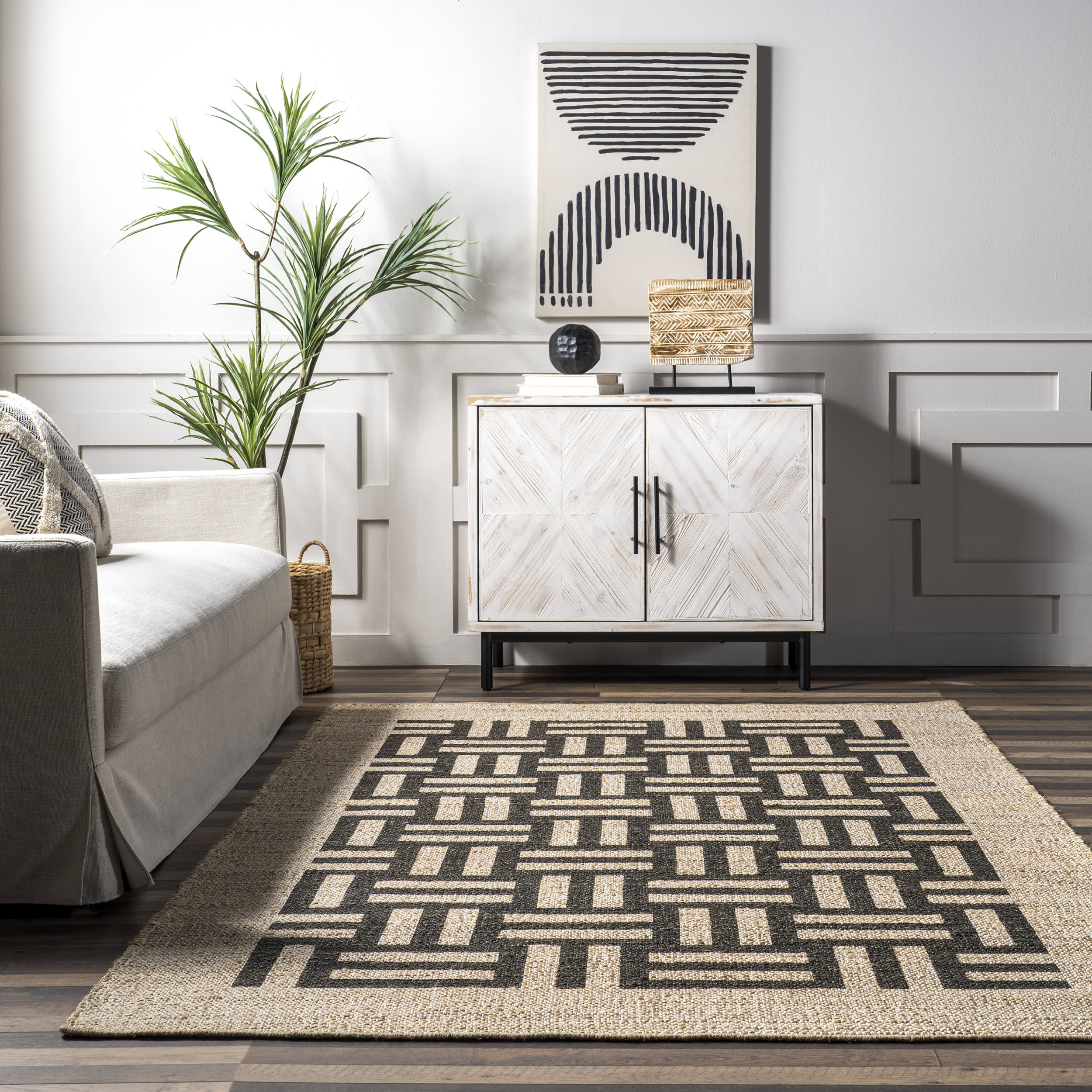 Luelle Basketweave Striped Rug | Ivory - Image 4