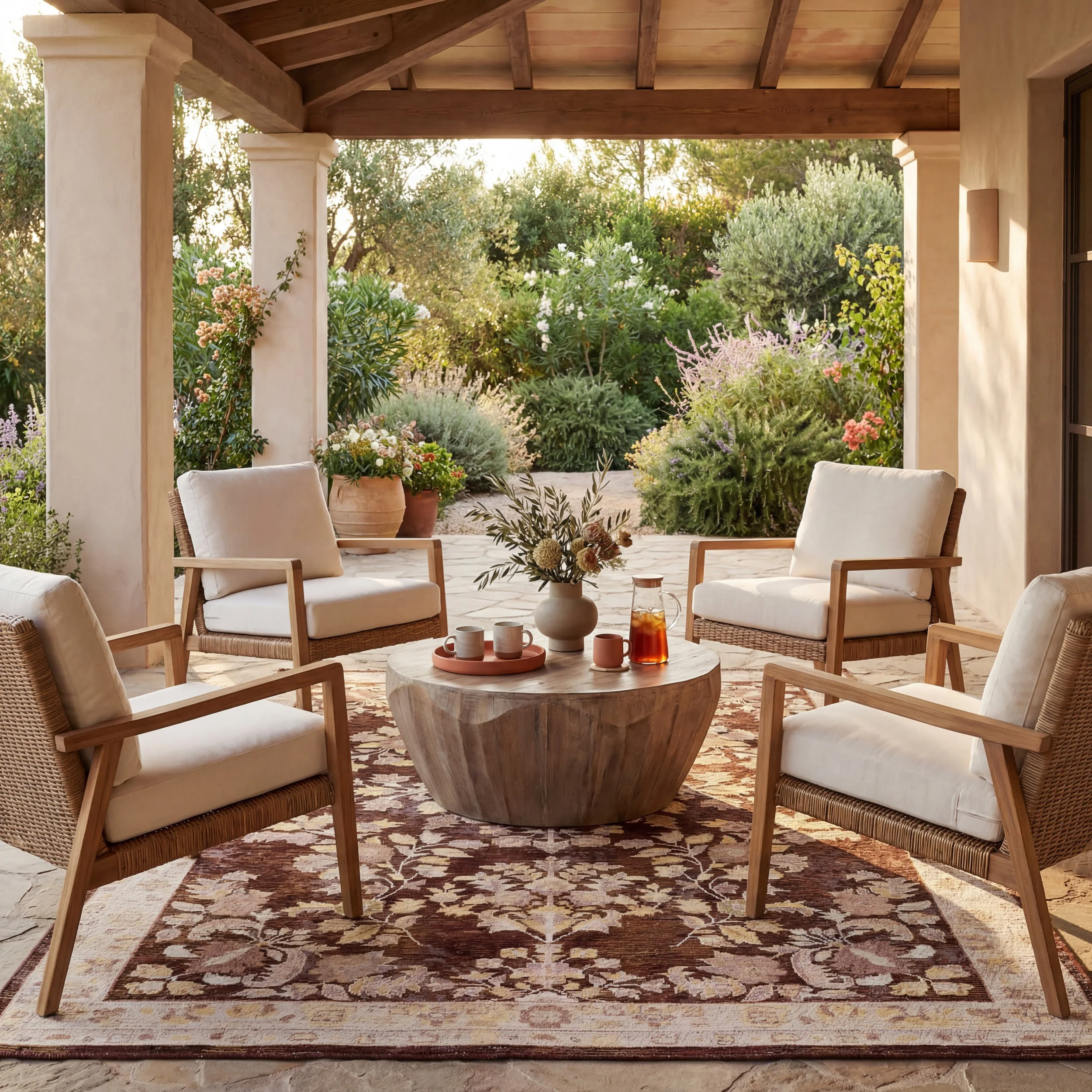 Lunaven Traditional Floral Indoor/Outdoor Rug | Brick - Image 2