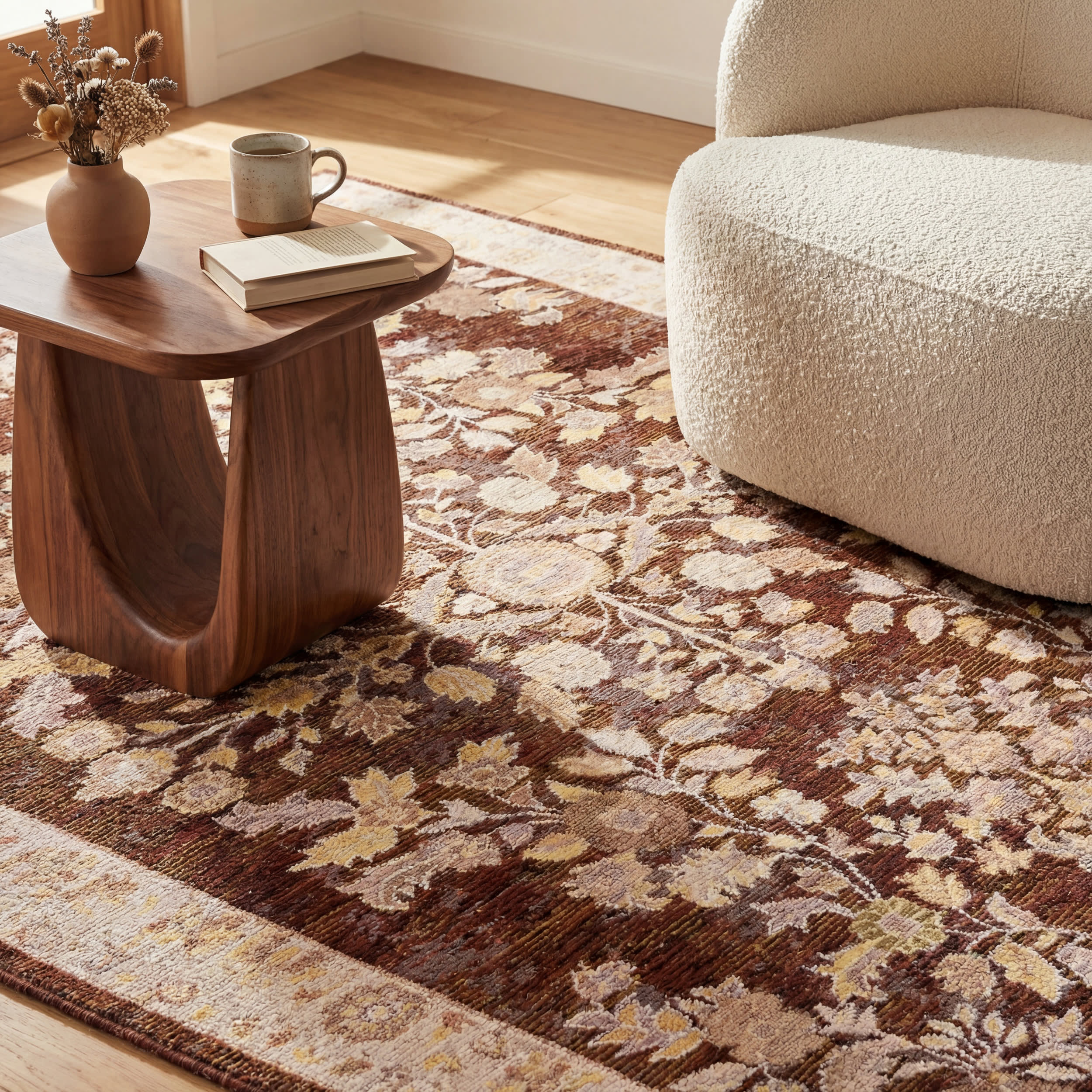Lunaven Traditional Floral Indoor/Outdoor Rug | Brick - Image 5