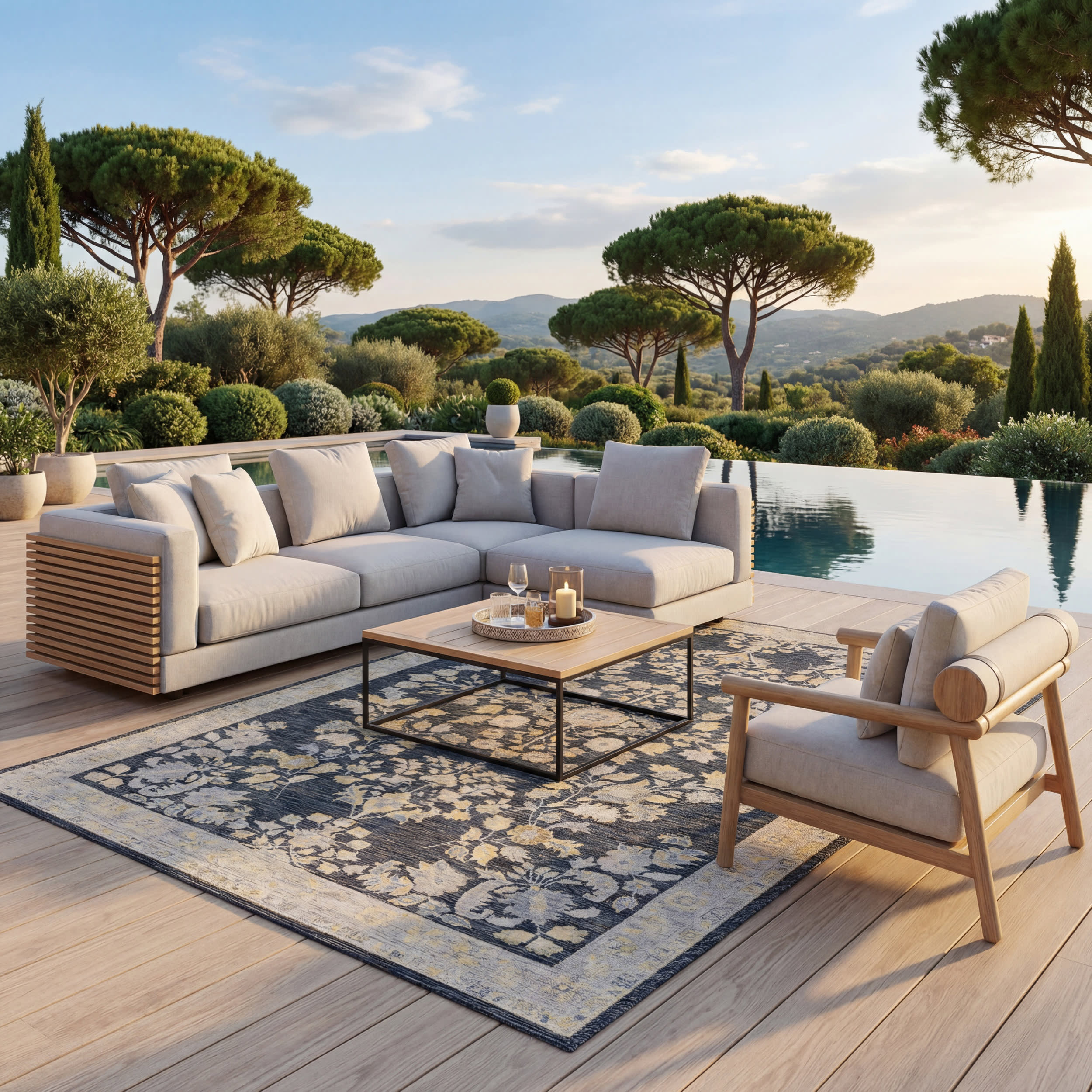 Lunaven Traditional Floral Indoor/Outdoor Rug | Navy - Image 2
