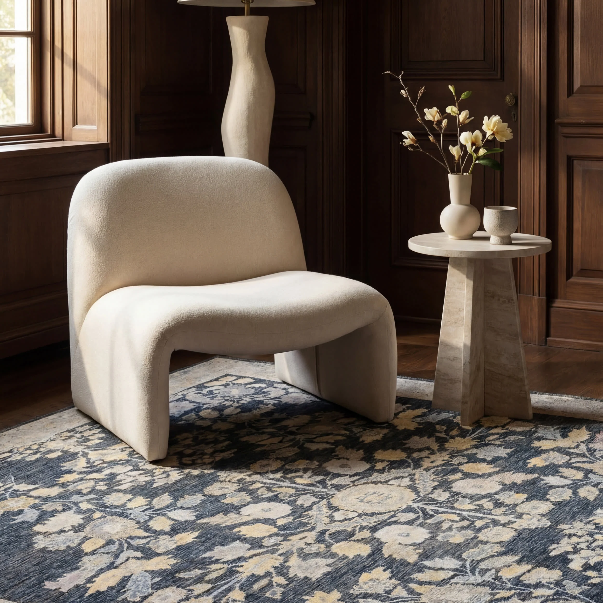 Lunaven Traditional Floral Indoor/Outdoor Rug | Navy - Image 5