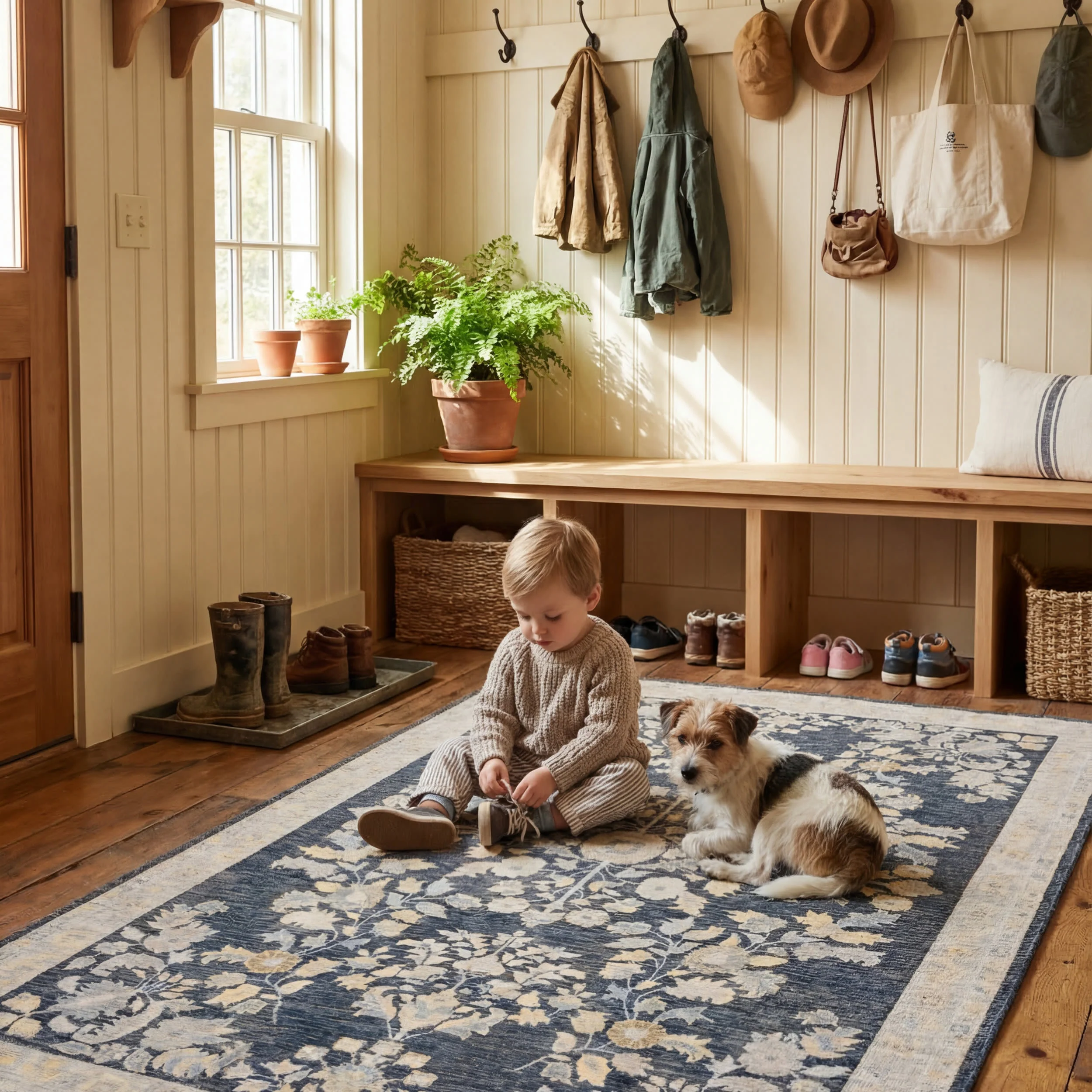 Lunaven Traditional Floral Indoor/Outdoor Rug | Navy - Image 8