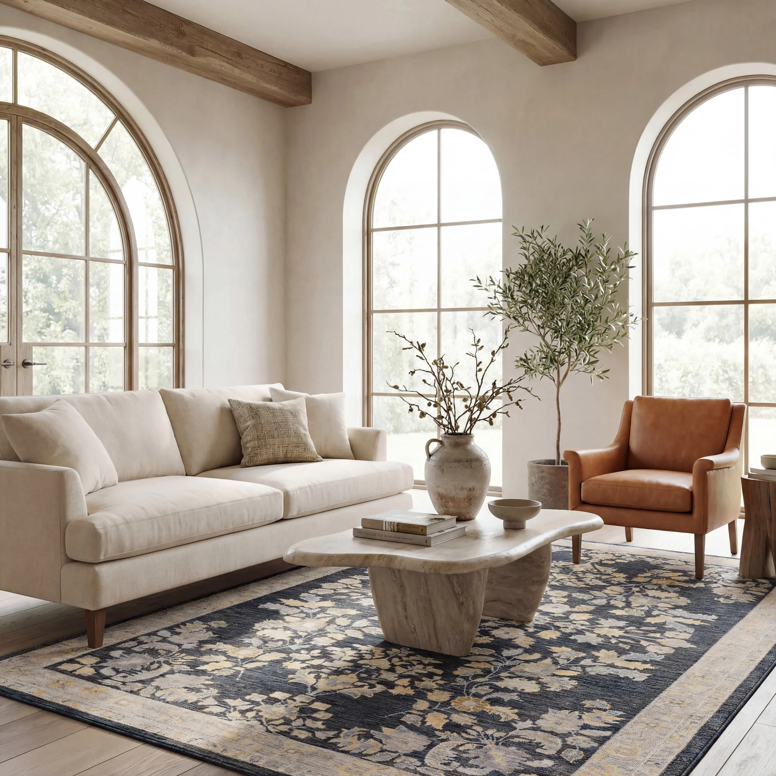 Lunaven Traditional Floral Indoor/Outdoor Rug | Navy - Image 9