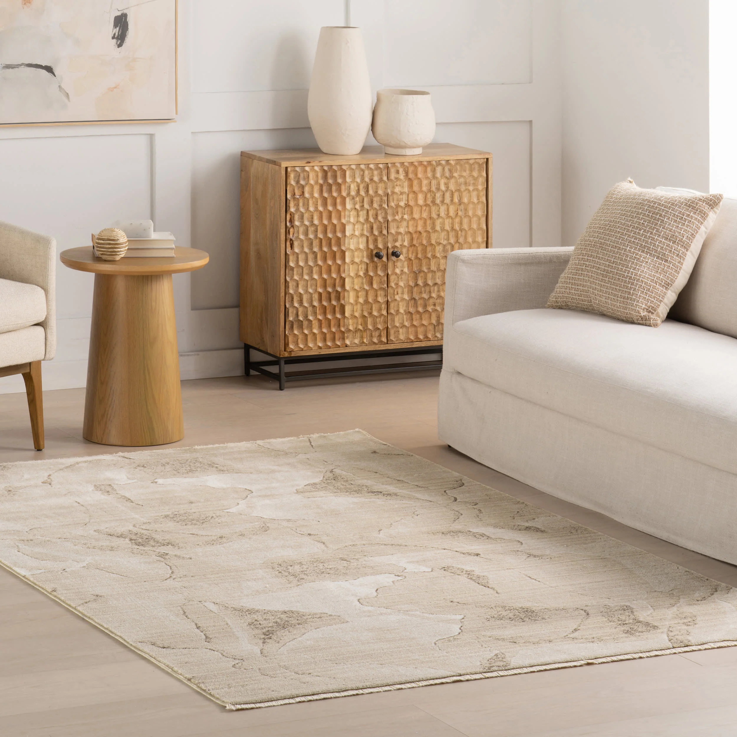 Luniva Plush Abstract Area Rug | Beige - Image 2