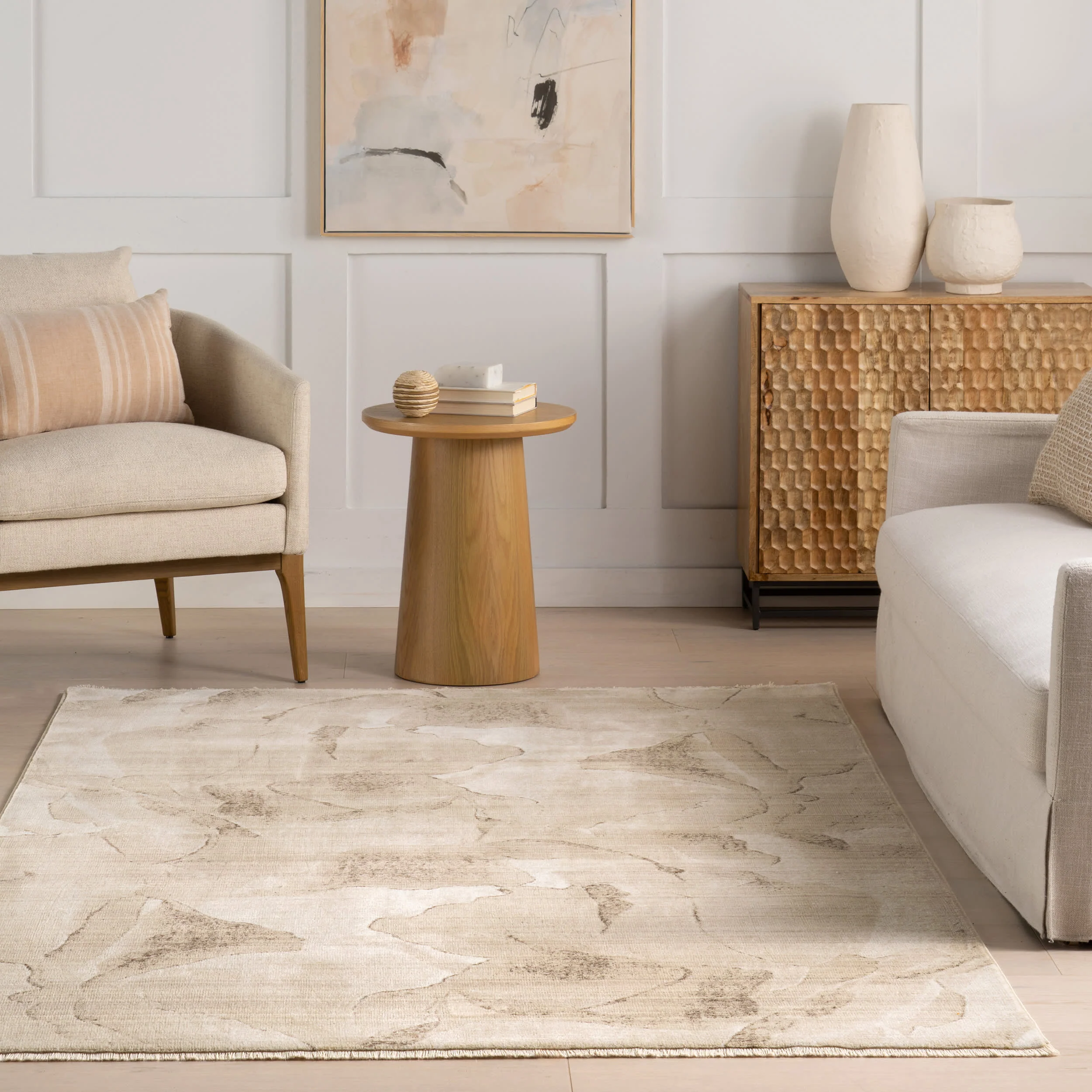 Luniva Plush Abstract Area Rug | Beige - Image 5