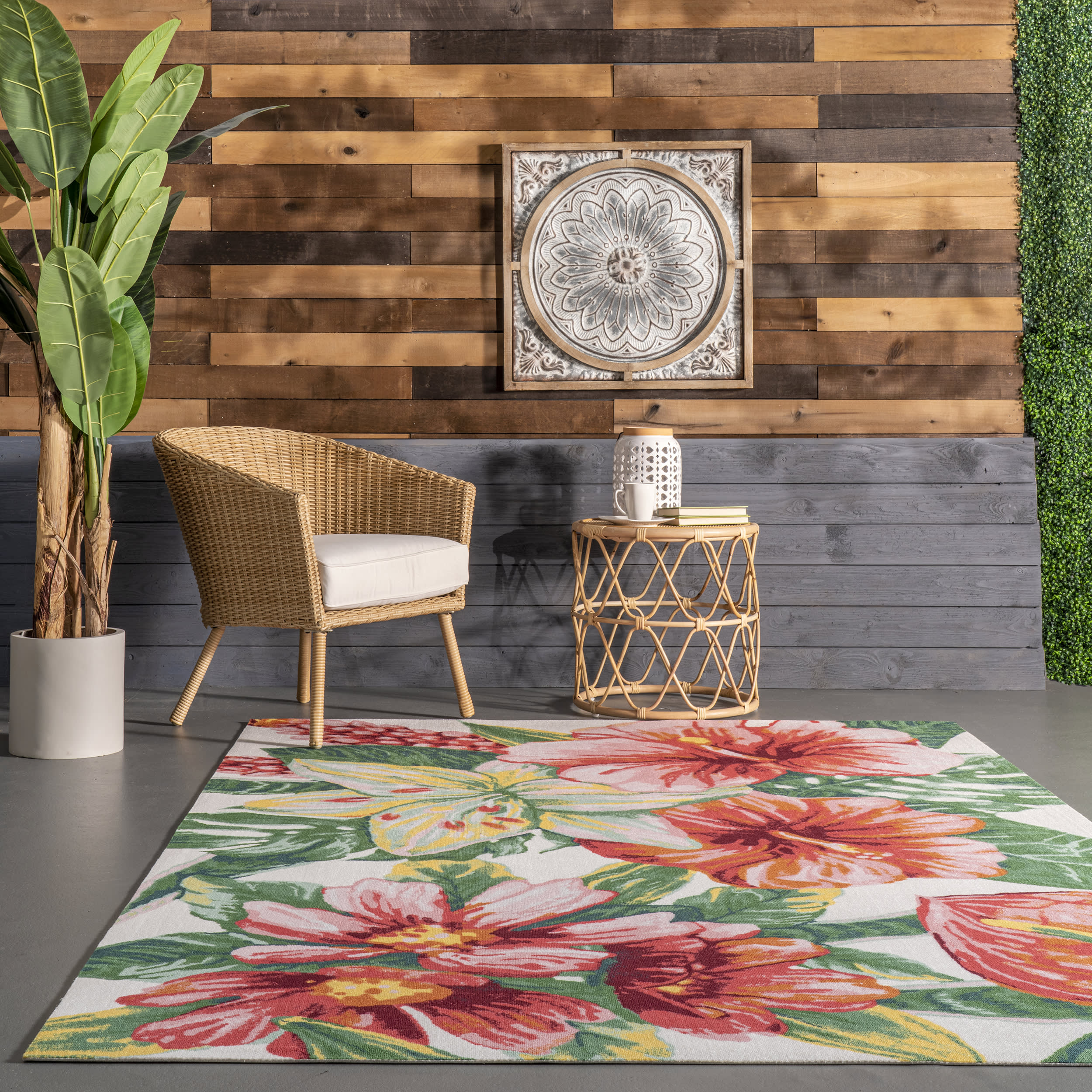 Lush Hibiscus Indoor/Outdoor Rug | Multicolor - Image 4