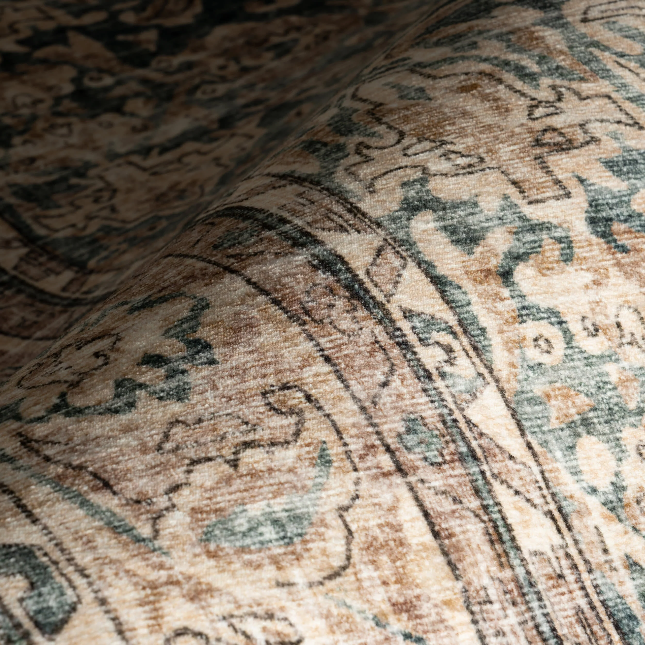 Lye Bordered Traditional Washable Rug | Tan - Image 3