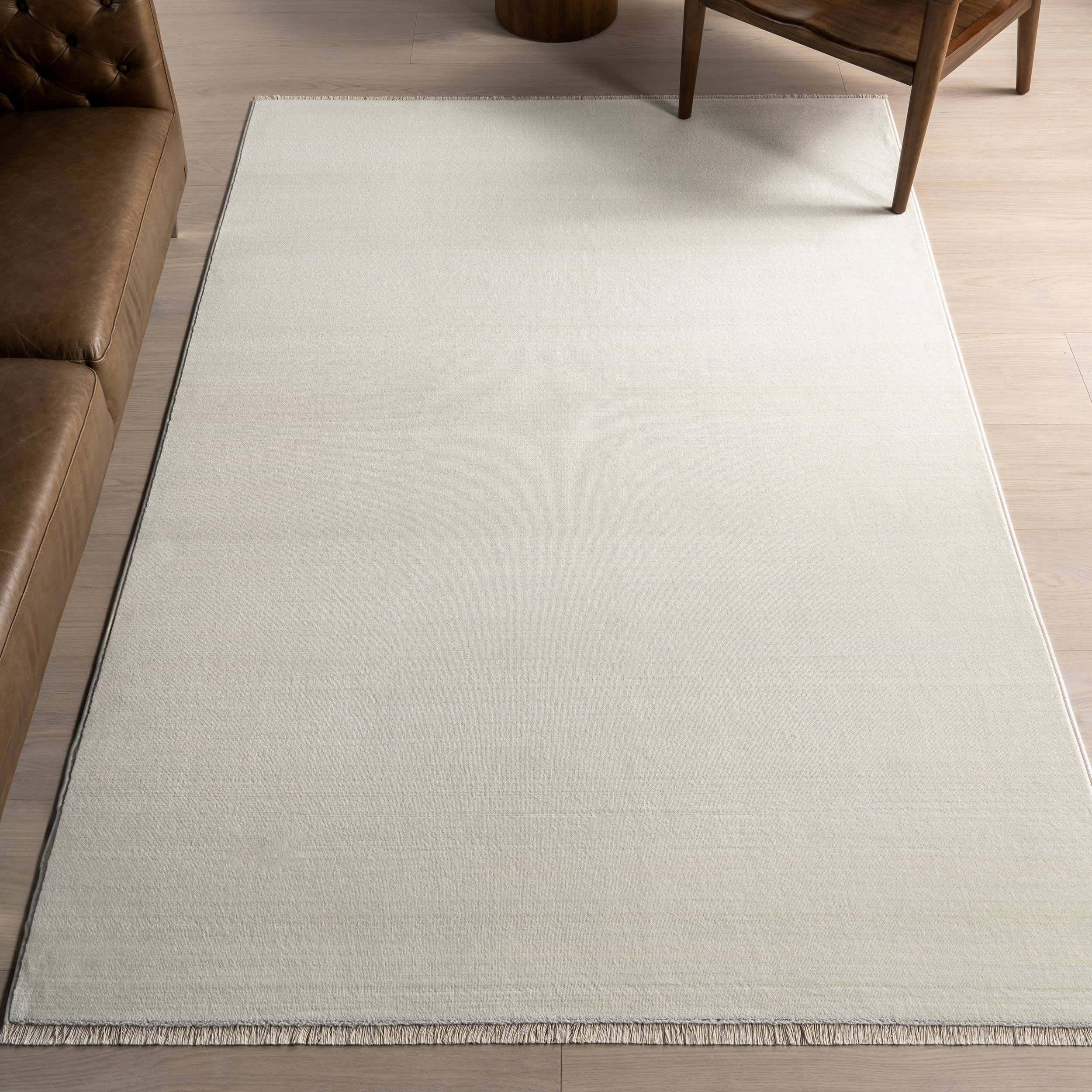 Lylah Solid Fringed Rug | Cream - Image 2