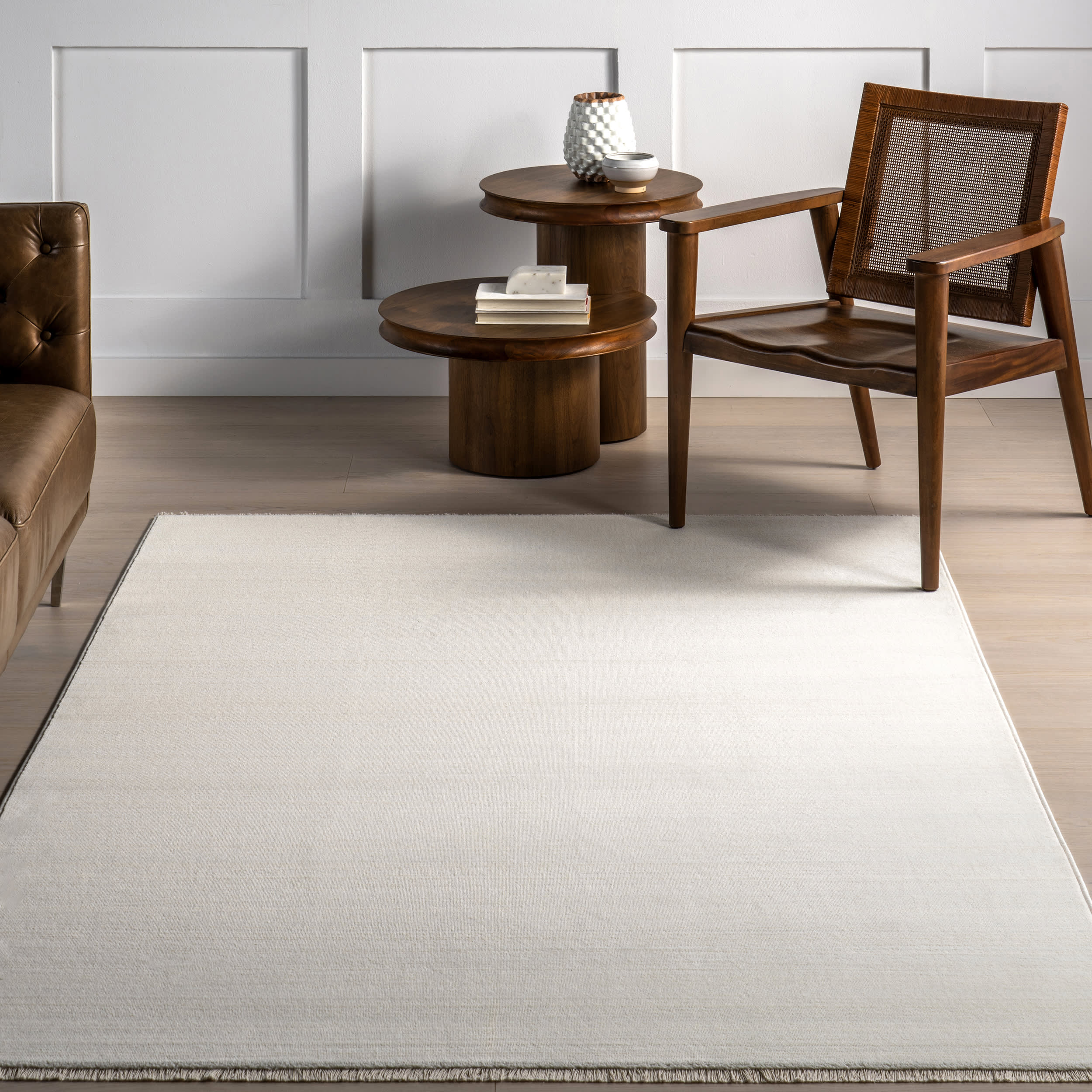 Lylah Solid Fringed Rug | Cream - Image 5