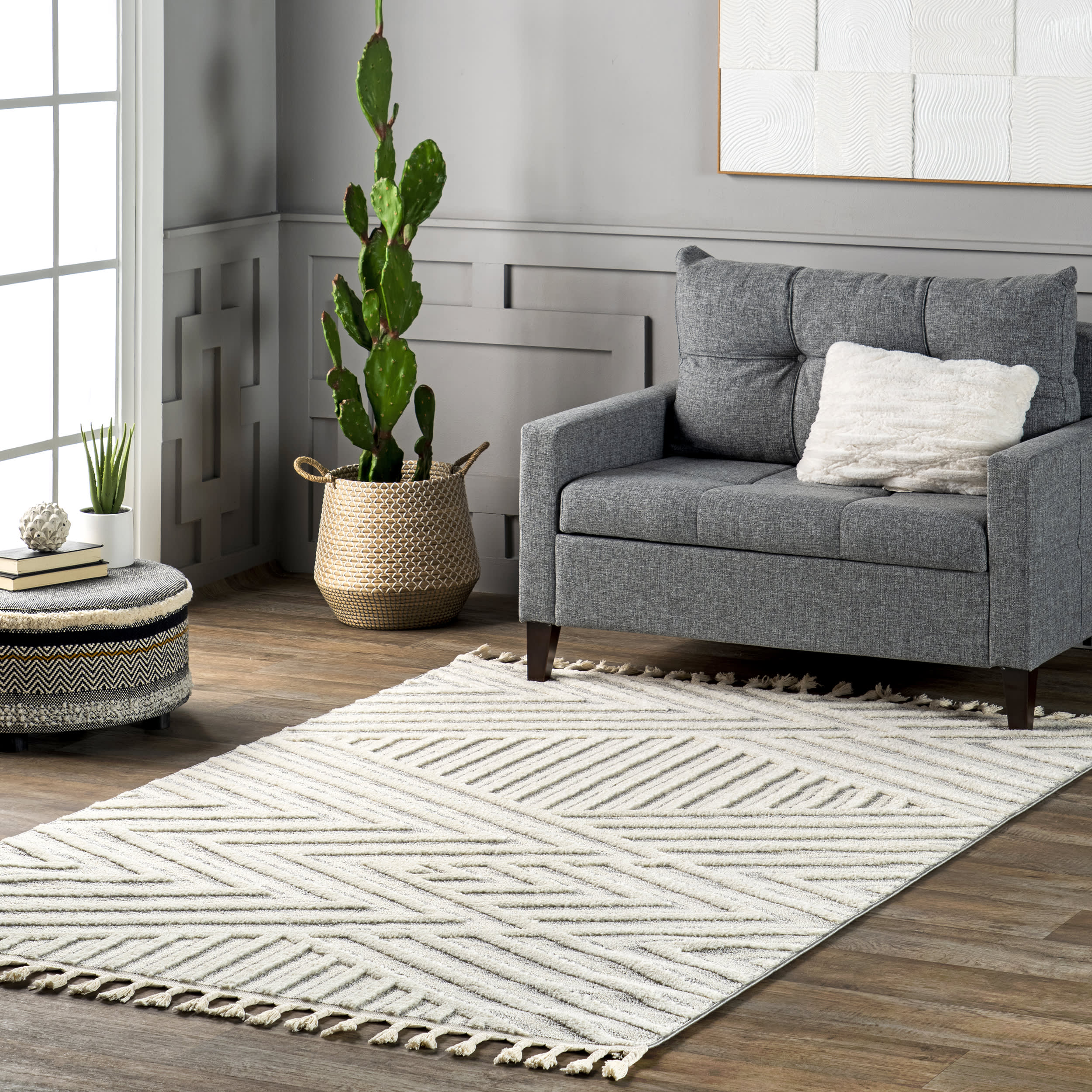 Lynn Textured Striped Rug | Beige - Image 2