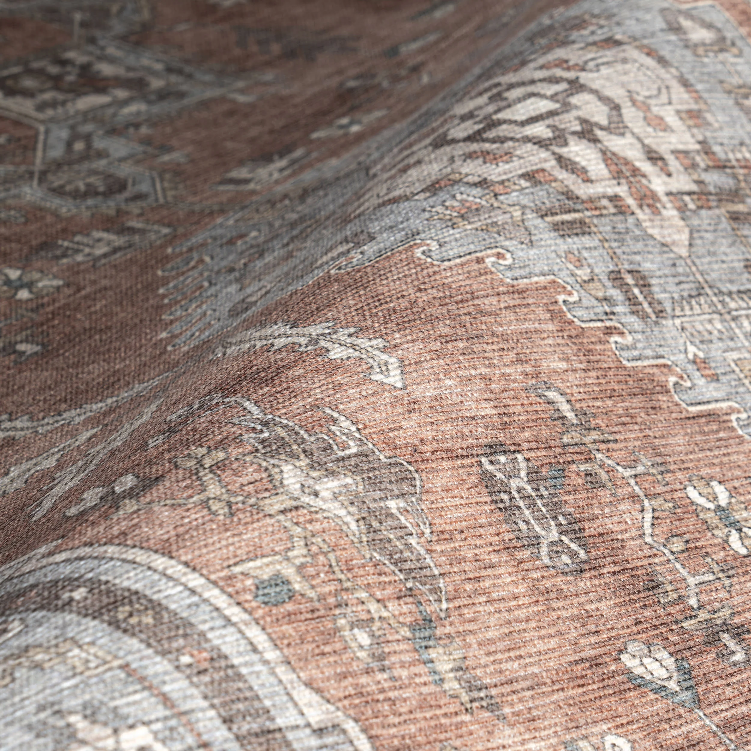 Mabel Vintage Medallion Washable Rug | Rust - Image 3