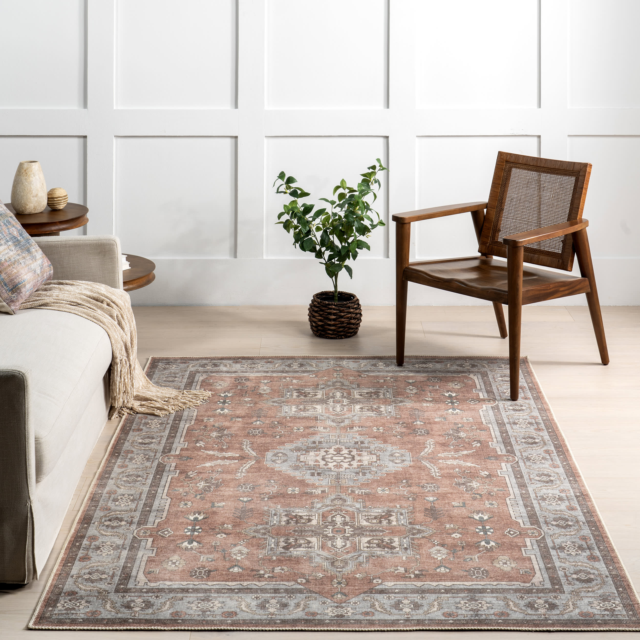 Mabel Vintage Medallion Washable Rug | Rust - Image 5