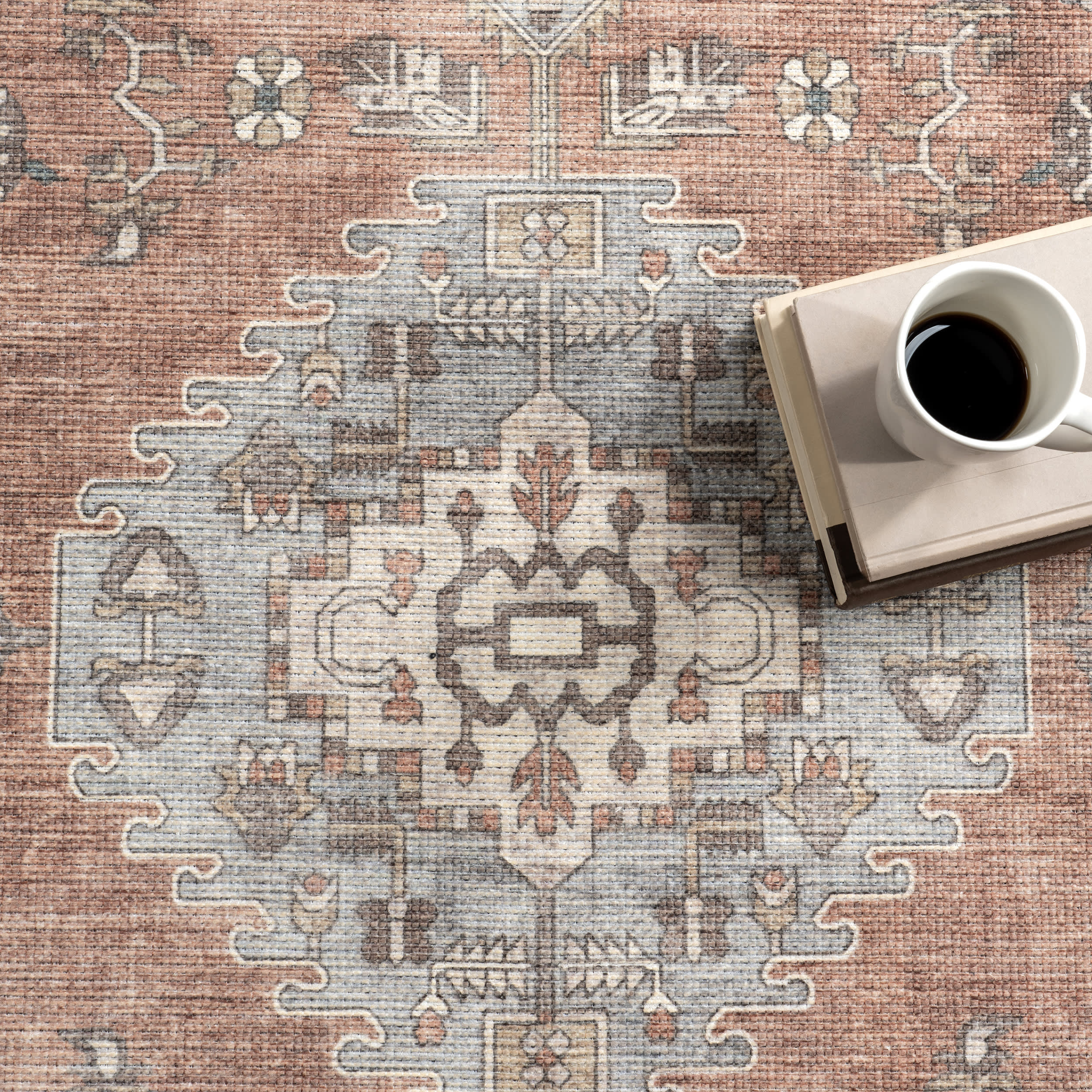 Mabel Vintage Medallion Washable Rug | Rust - Image 8