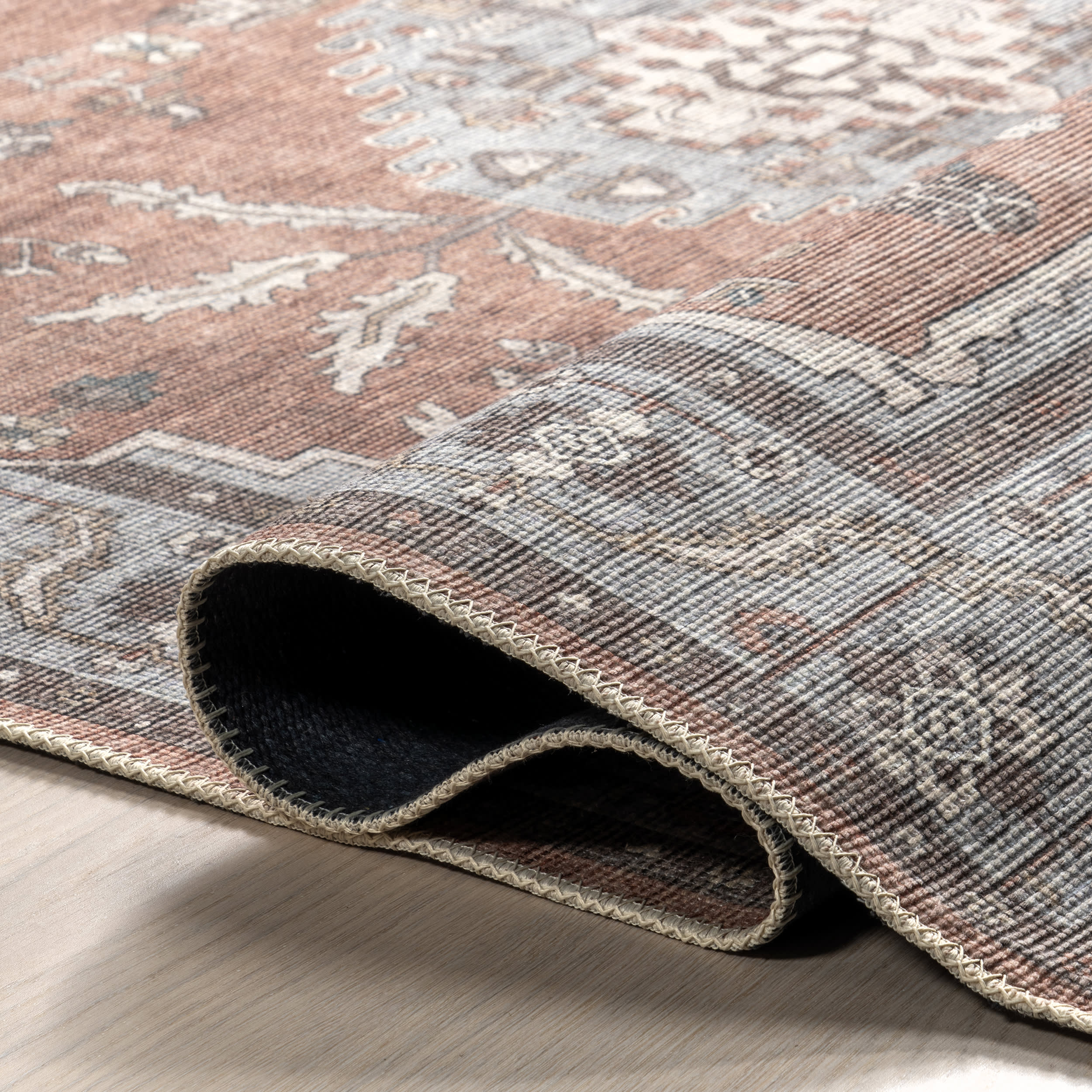 Mabel Vintage Medallion Washable Rug | Rust - Image 9