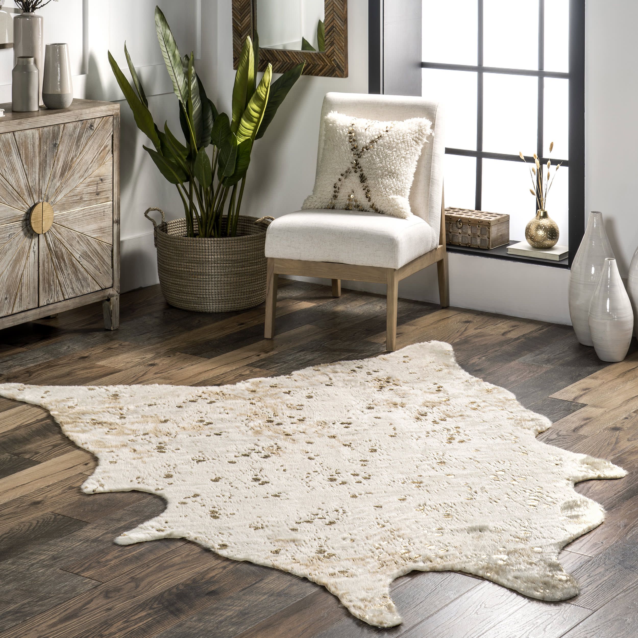 Macchiato Faux Cowhide Rug | Gold - Image 2