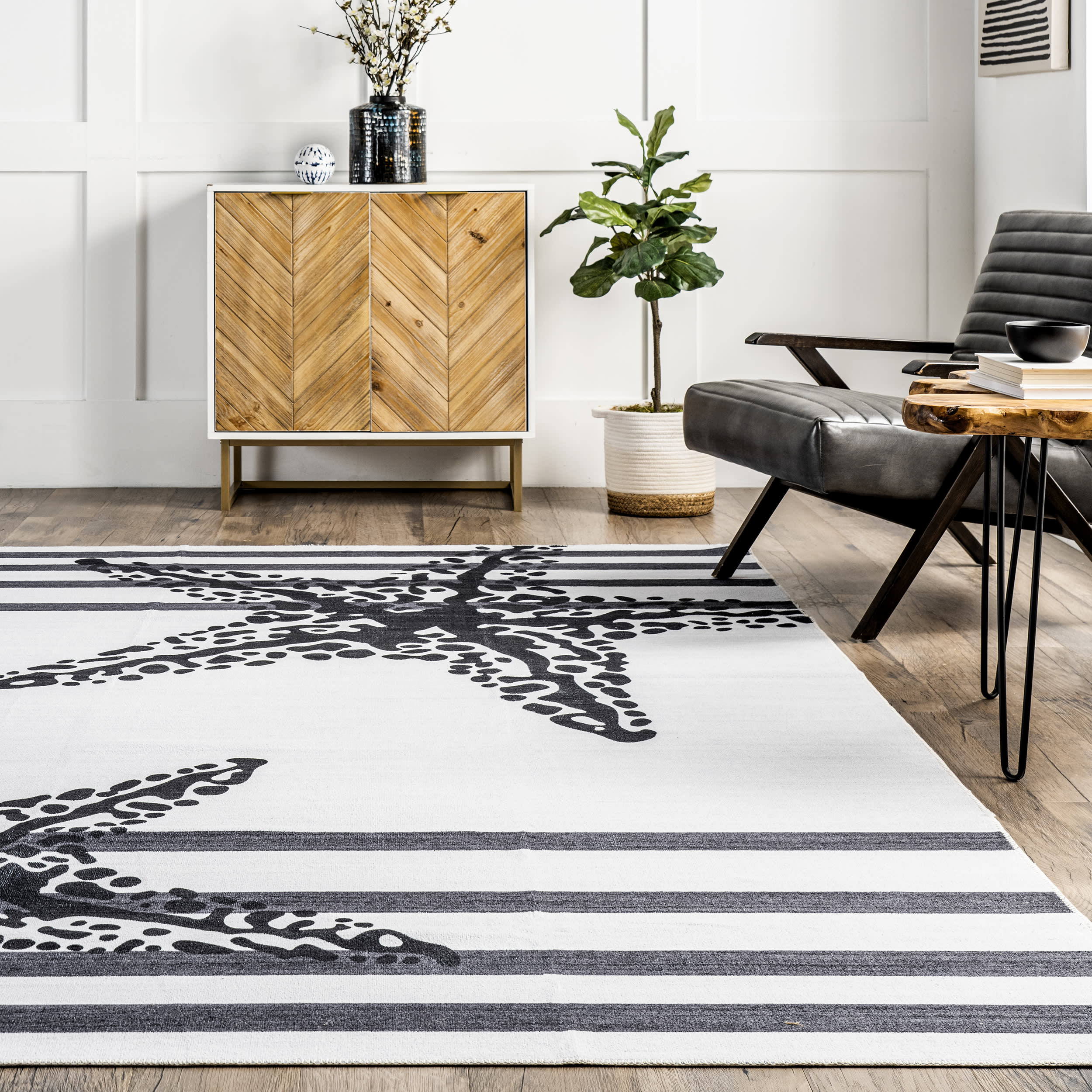 Maddy Starfish and Stripes Washable Rug | Grey - Image 4
