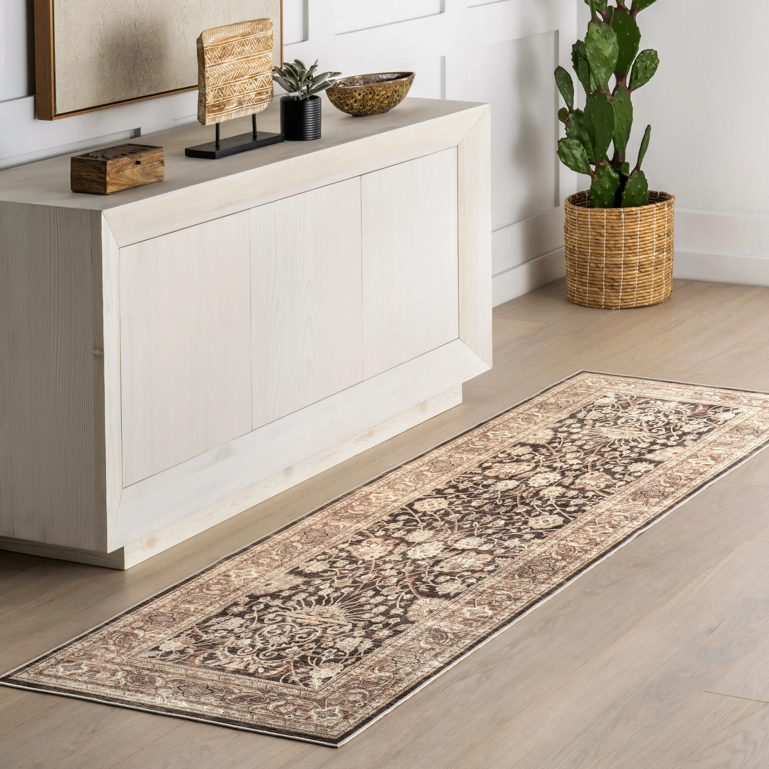 Madge Floral Spill Proof Washable Rug | Dark Brown - Image 2