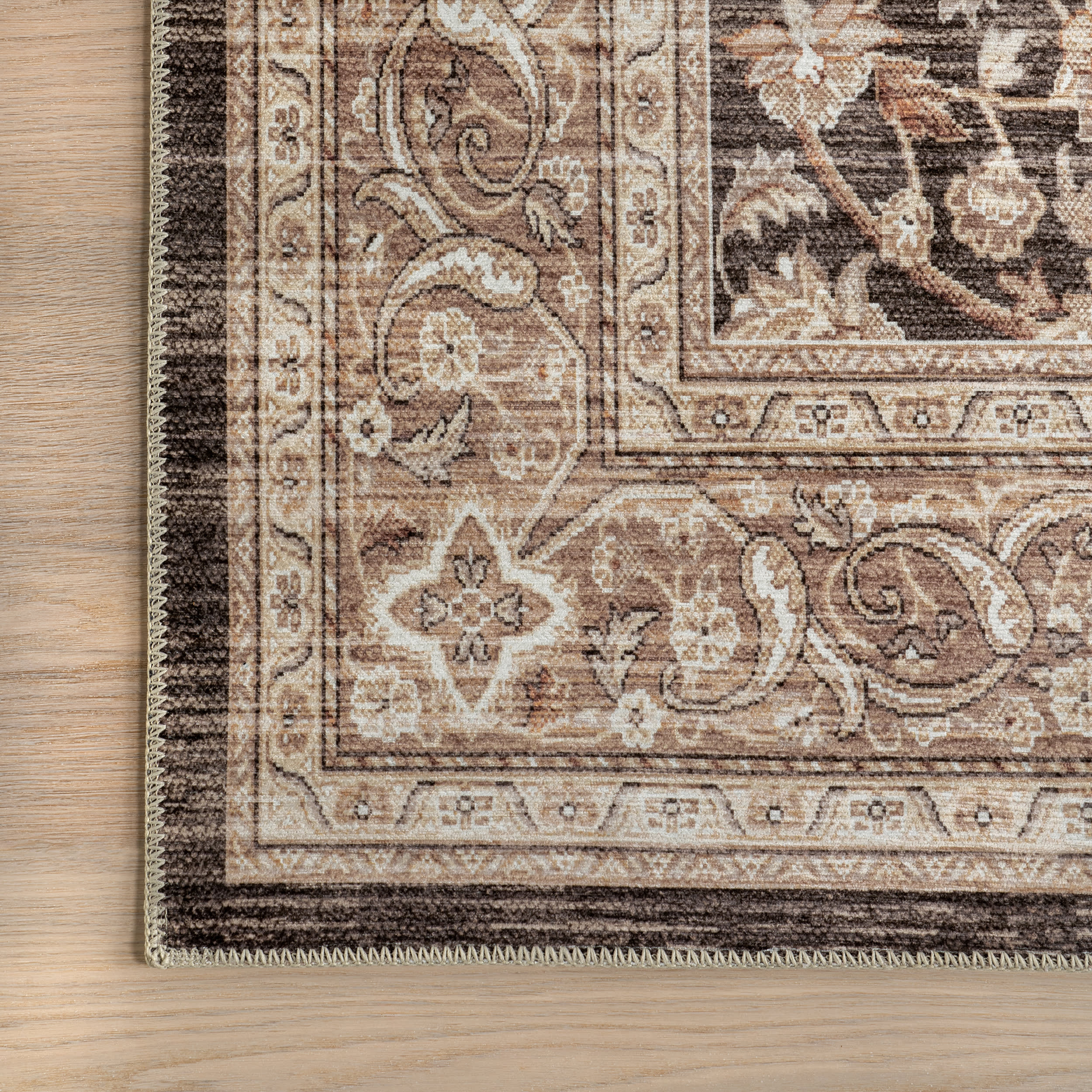 Madge Floral Spill Proof Washable Rug | Dark Brown - Image 3