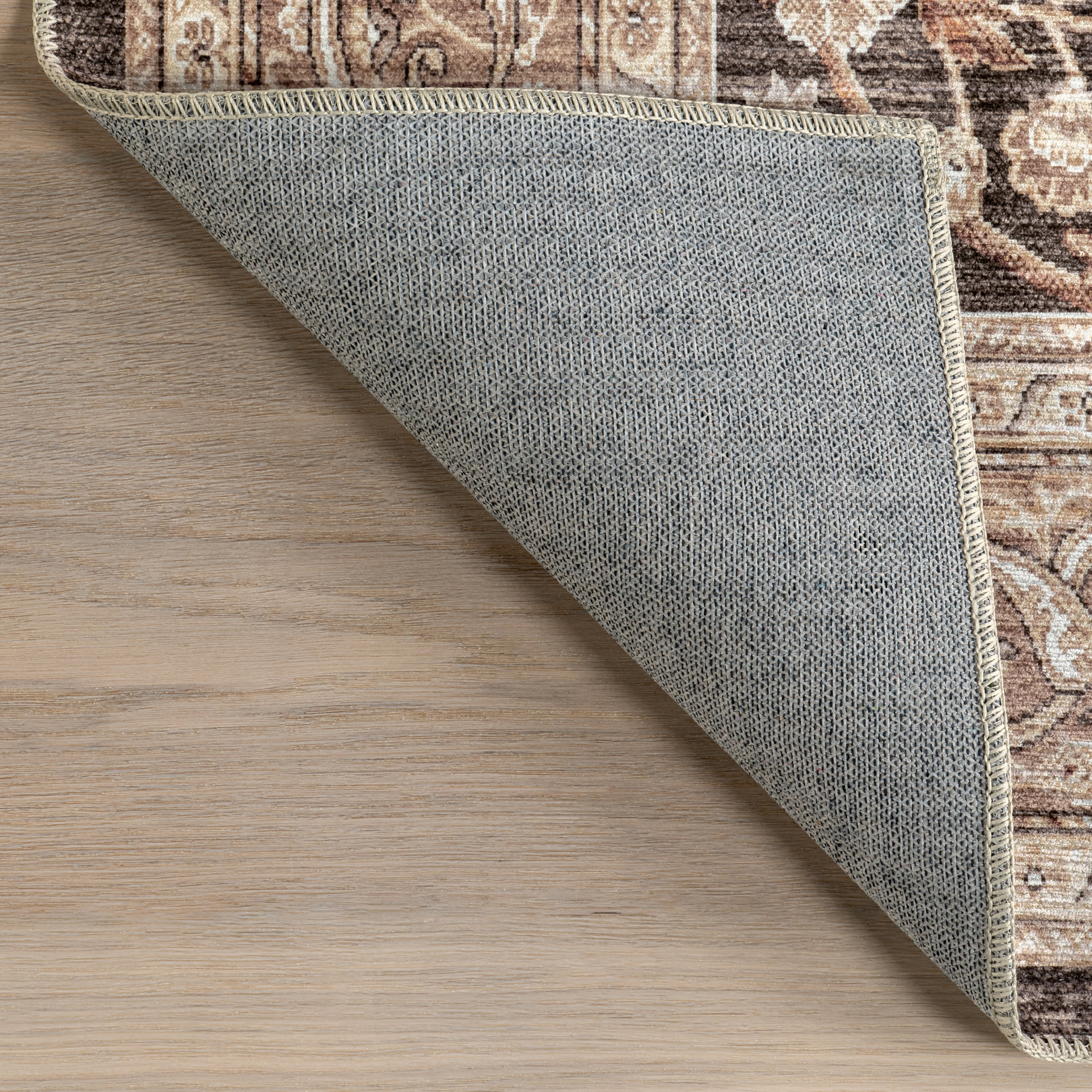 Madge Floral Spill Proof Washable Rug | Dark Brown - Image 6