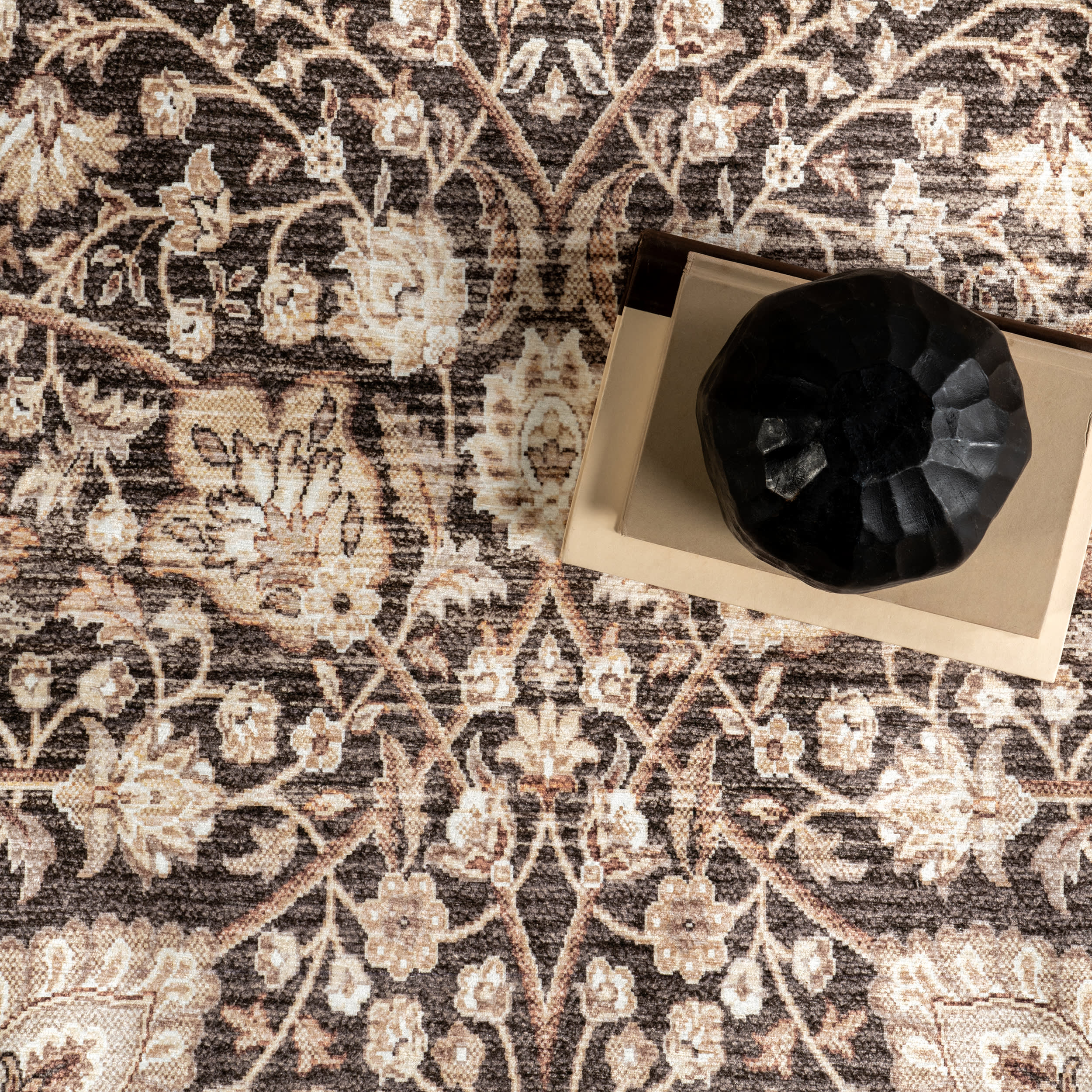 Madge Floral Spill Proof Washable Rug | Dark Brown - Image 7
