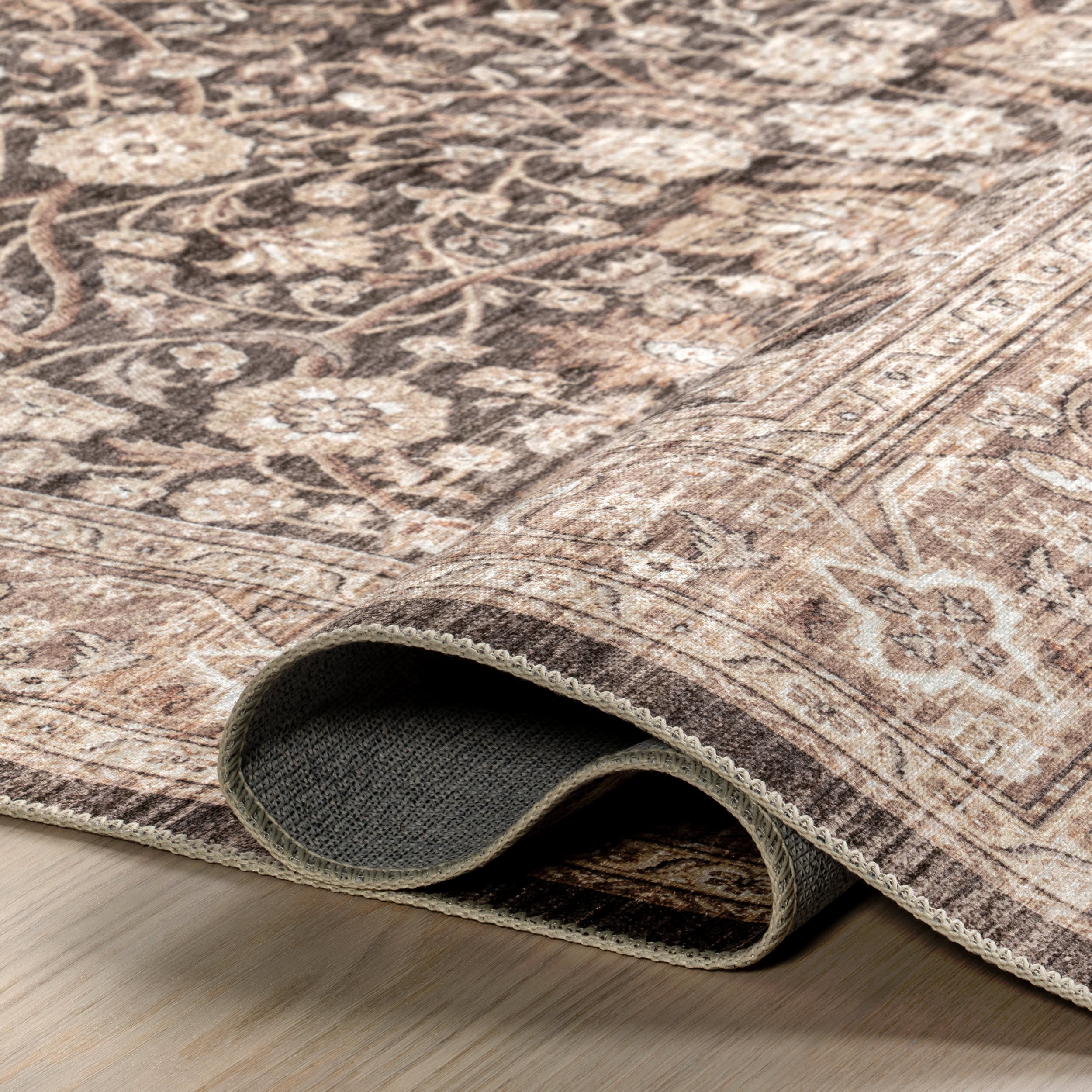 Madge Floral Spill Proof Washable Rug | Dark Brown - Image 8