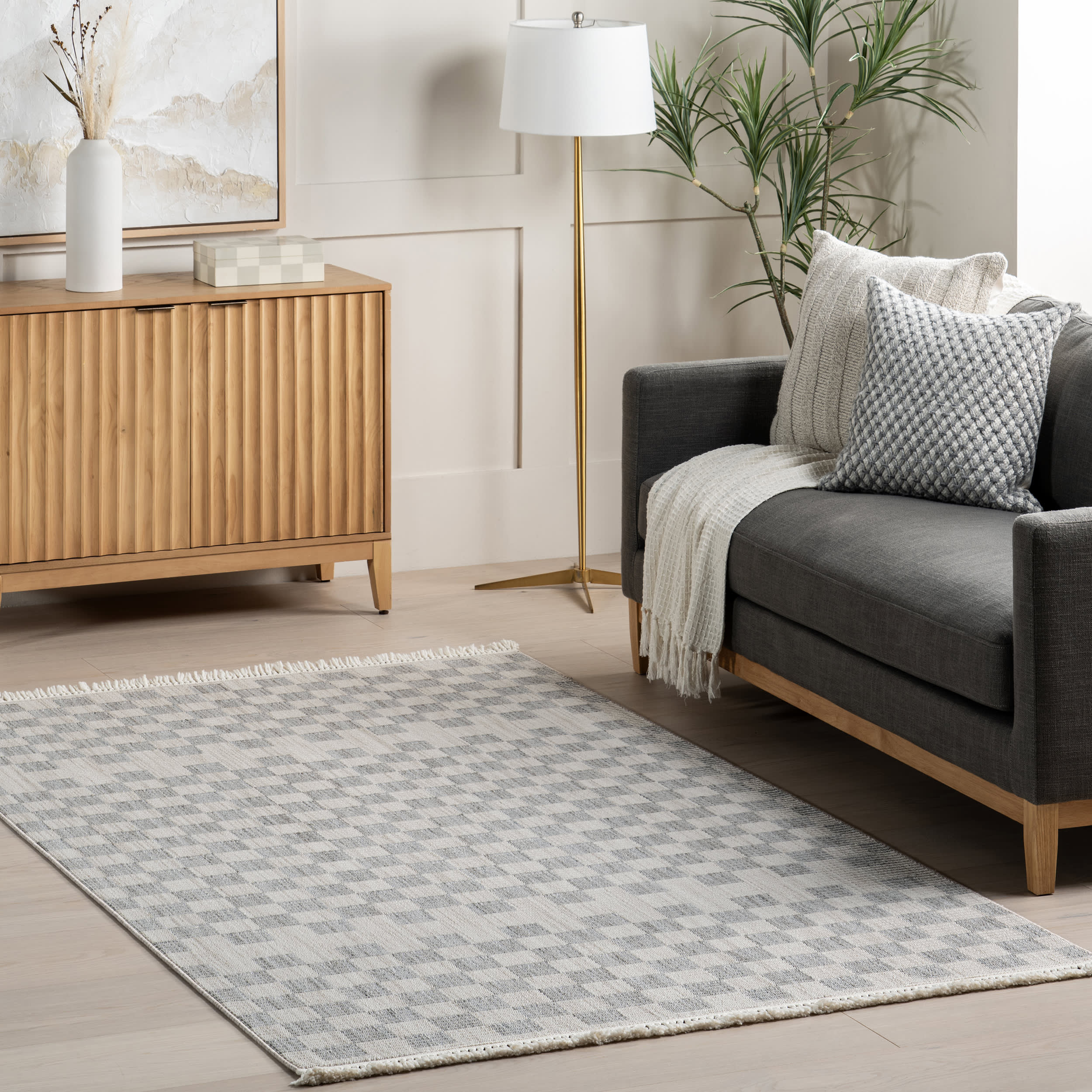 Maeve Checkered Rug | Beige - Image 2