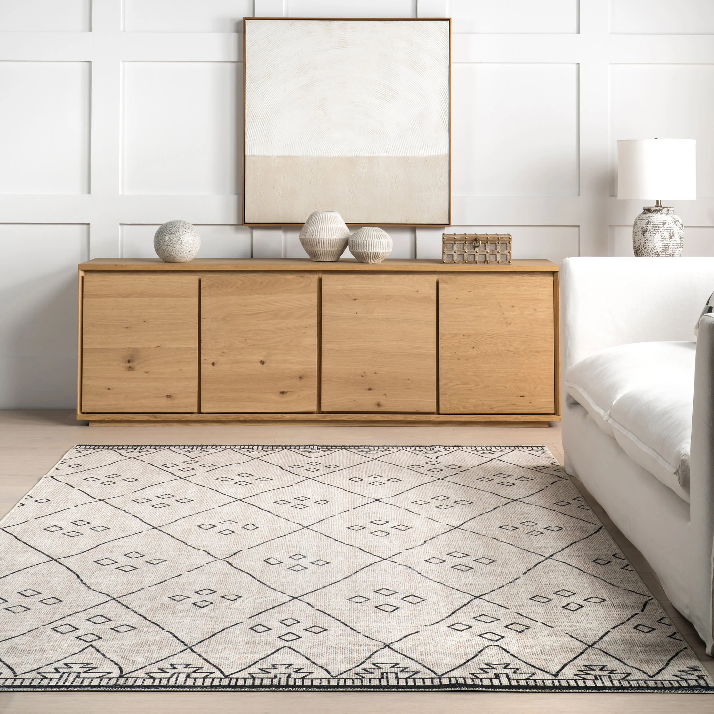 Magdalena Diamond Geometric Rug | Ivory - Image 4