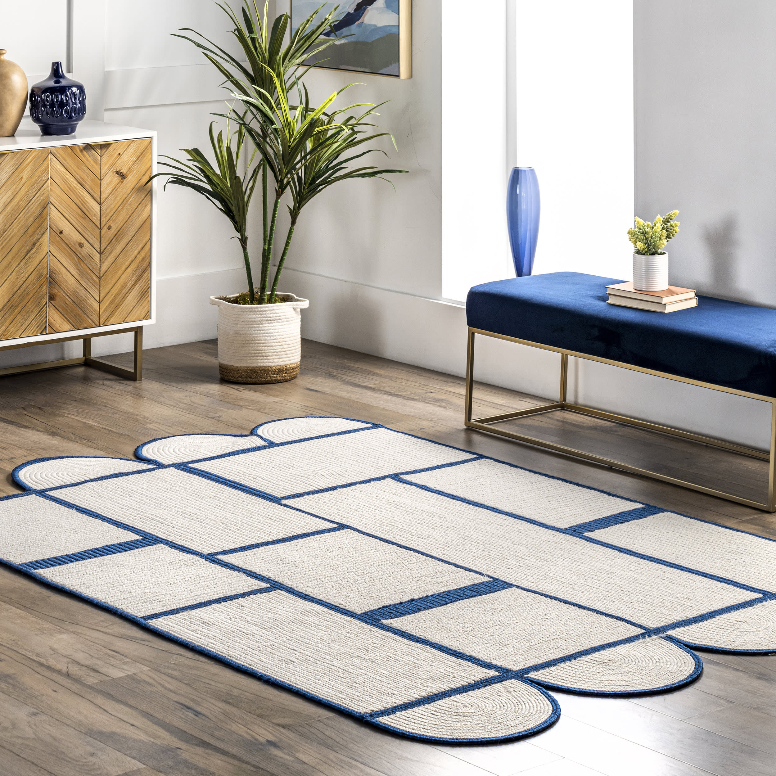 Maggie Contemporary Shapes Indoor/Outdoor Rug | Blue - Image 2