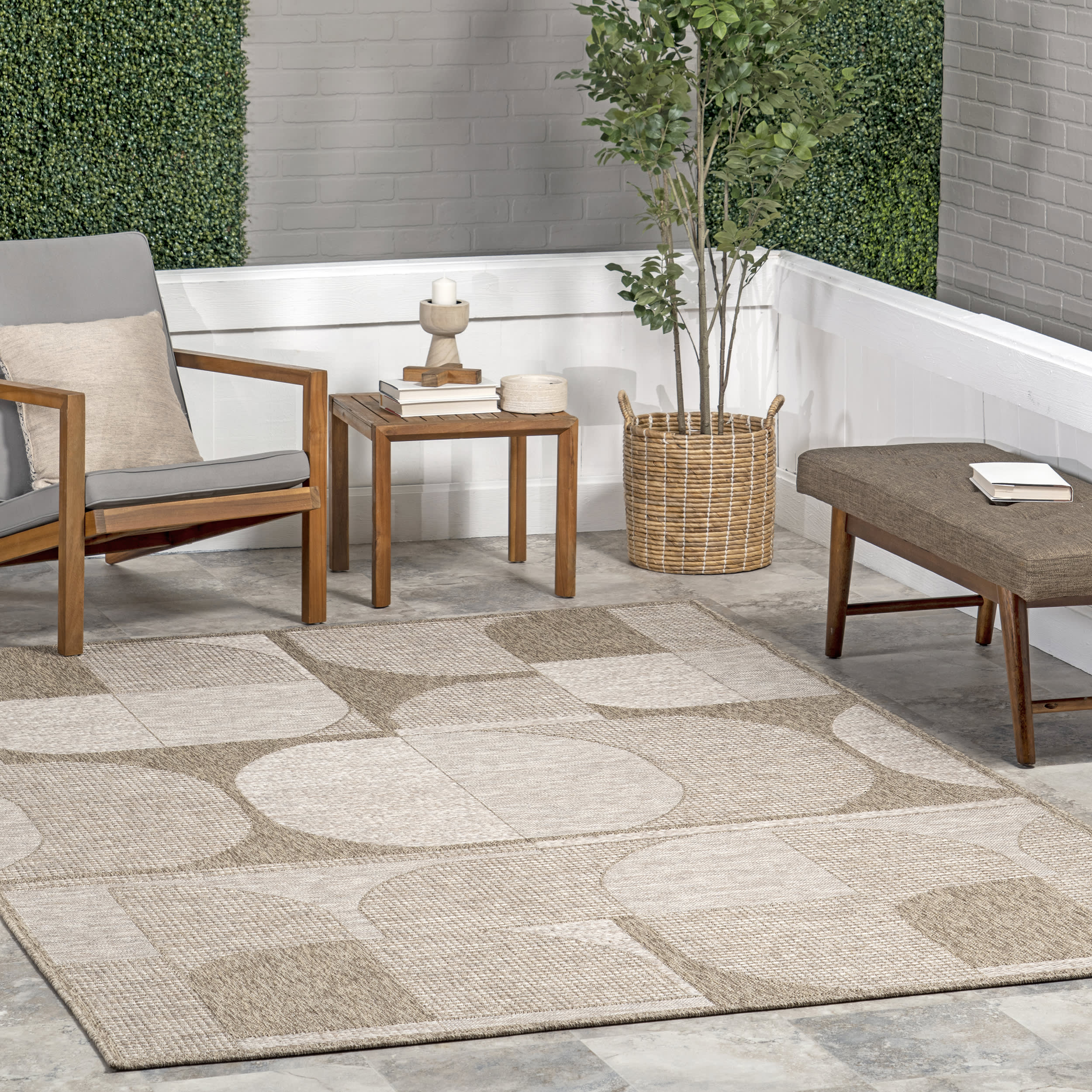 Mahala Geometric Collage Indoor/Outdoor Rug | Tan - Image 2