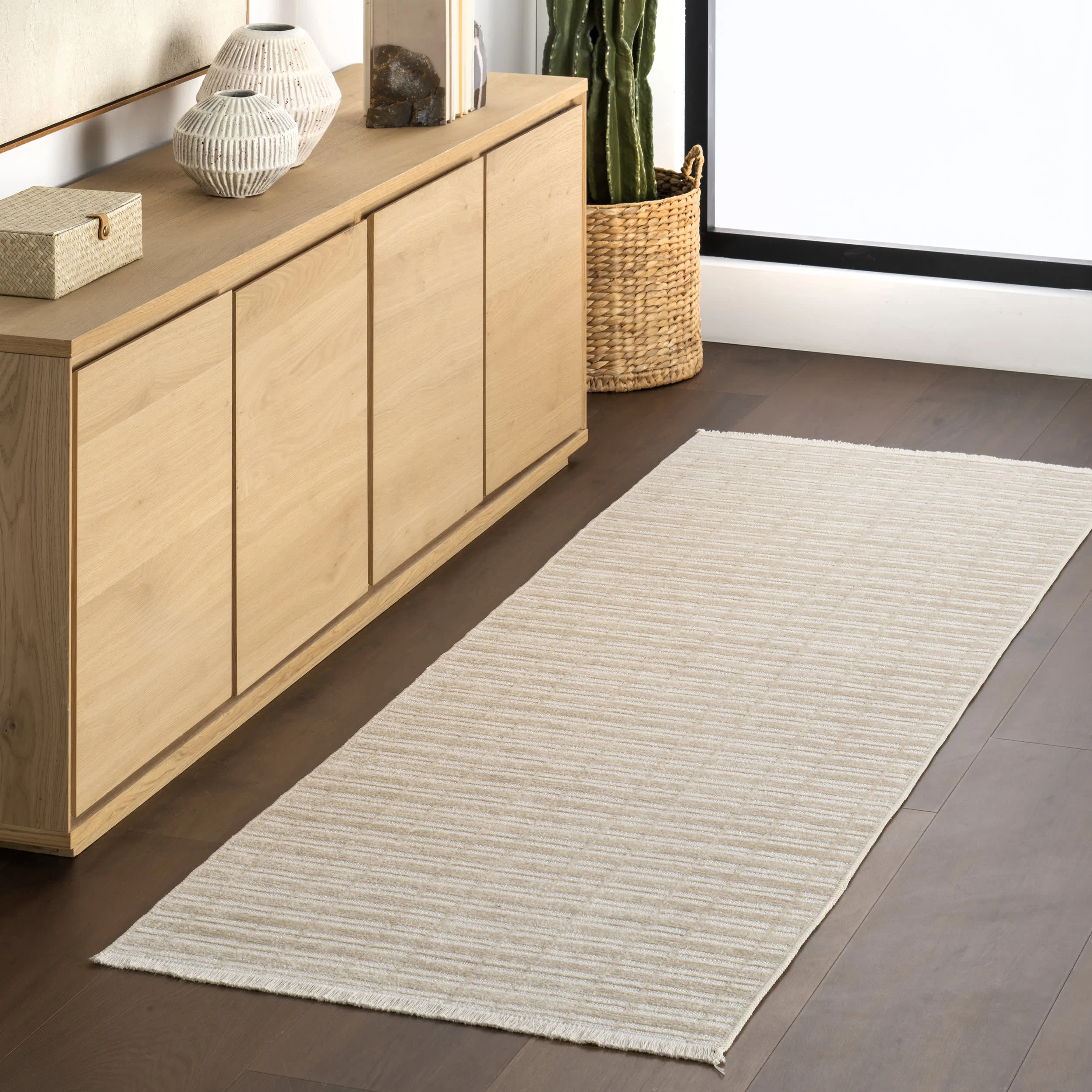 Malaya Striped Reversible Washable Rug | Taupe - Image 2