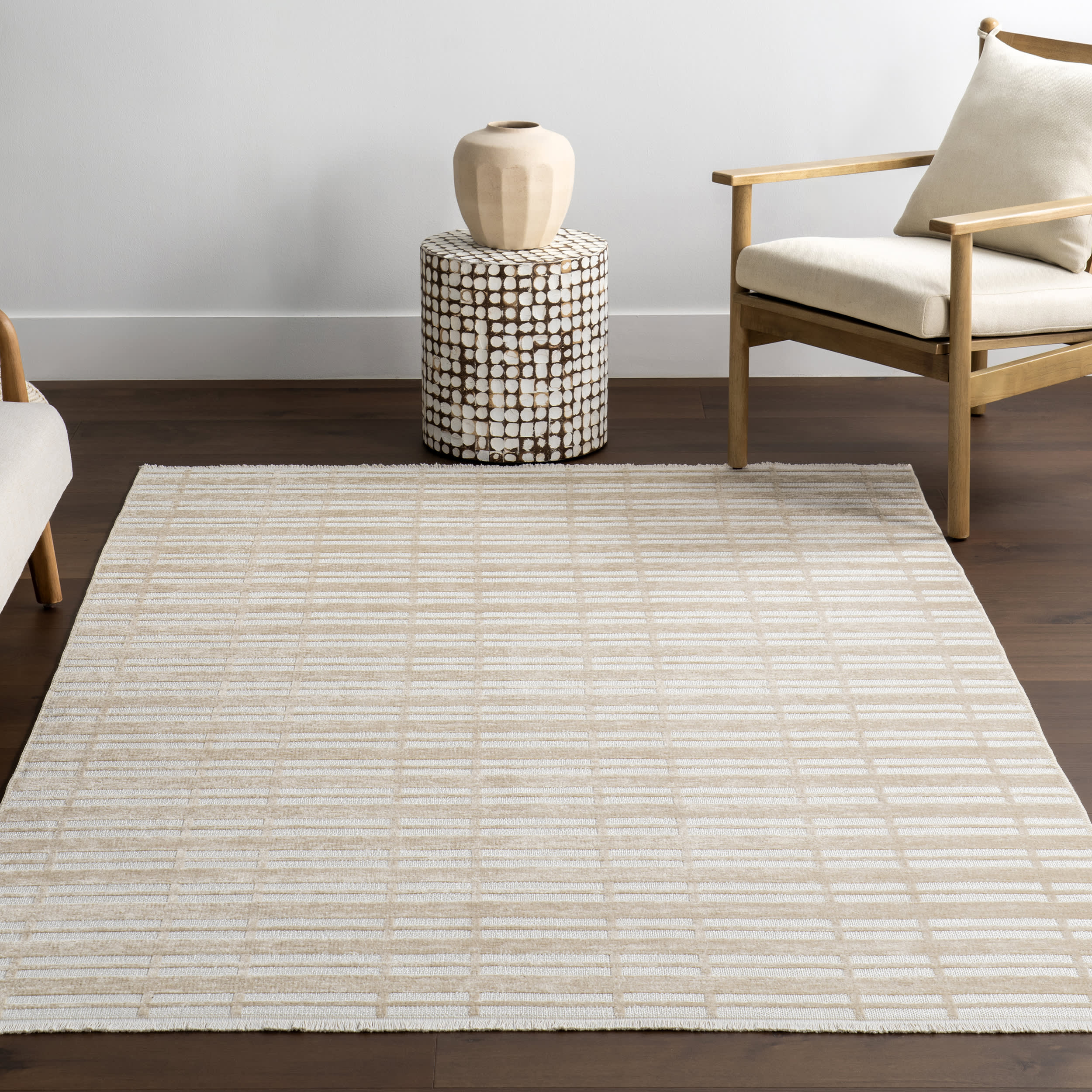 Malaya Striped Reversible Washable Rug | Taupe - Image 6