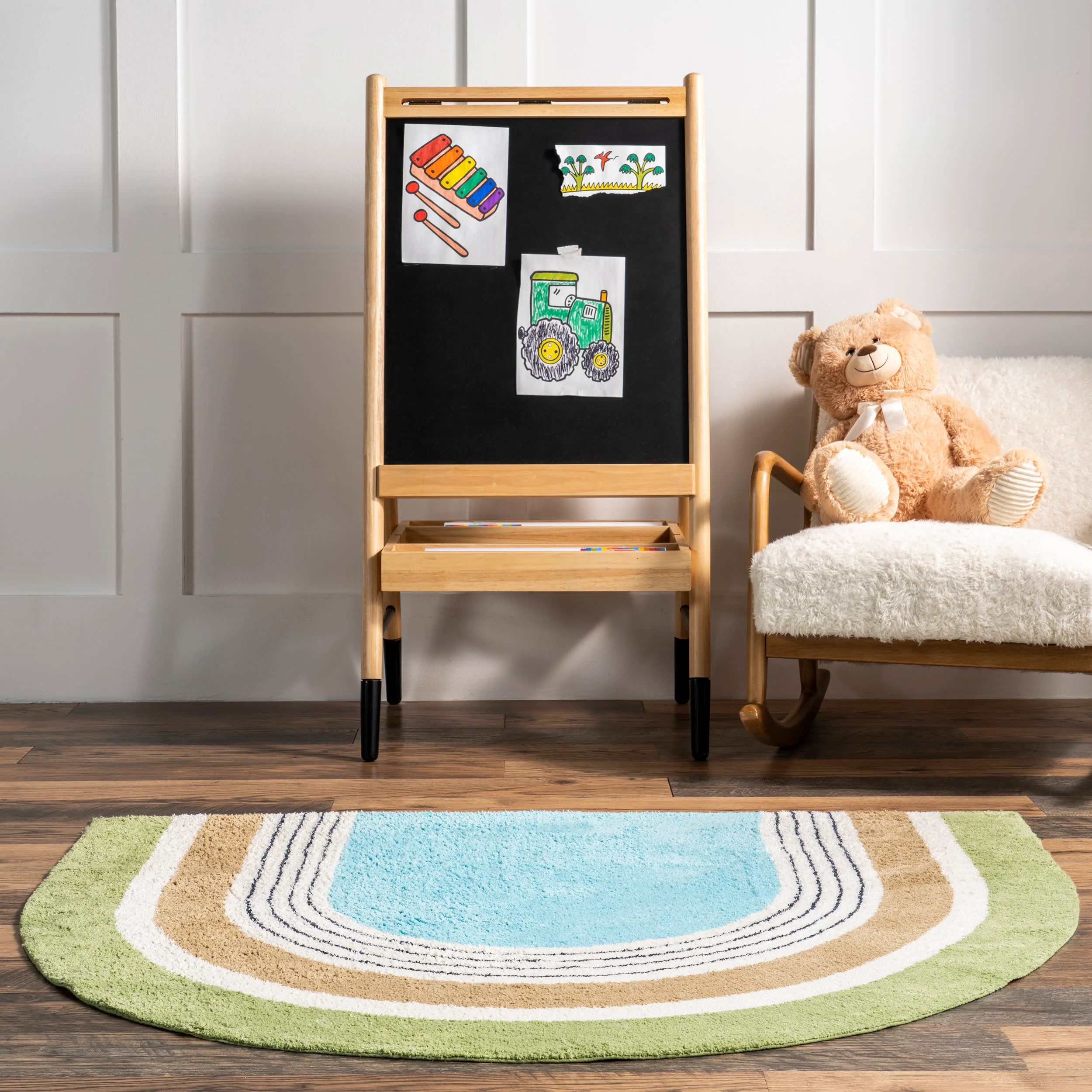 Malory Rainbow Kids Washable Rug | Moss Green - Image 4