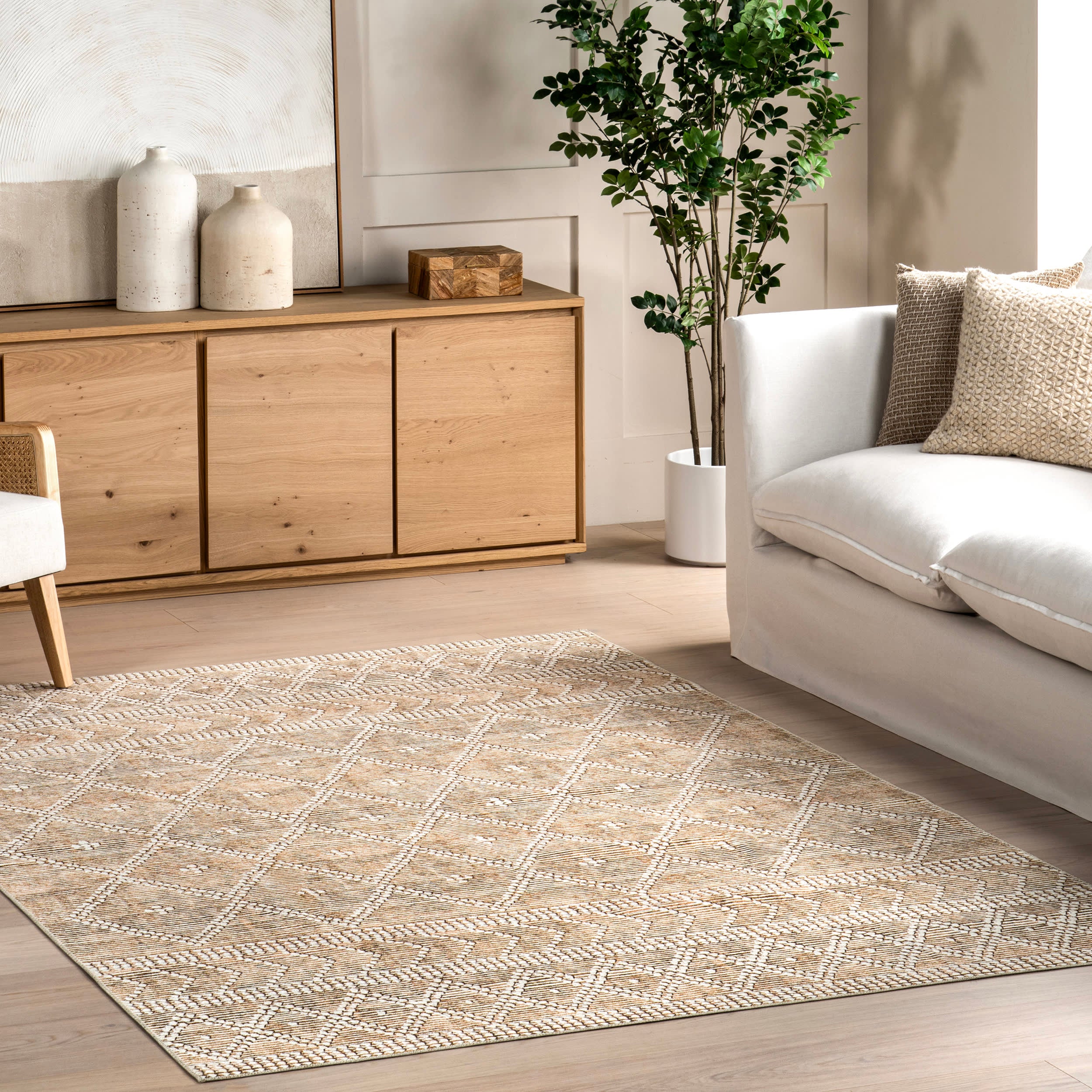 Manara Spill Proof Washable Rug | Tan - Image 2